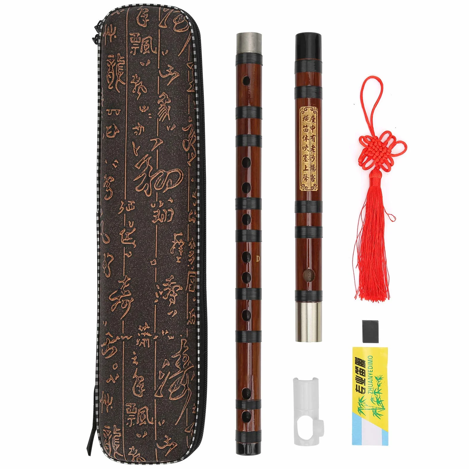 Walfront Bamboo Flet D-Key Dizi Bitter Bamboo Flute For Beginners With Lettering Body 8 Years Dry Material Dizi Zestaw Chiński Instrument Muzyczny