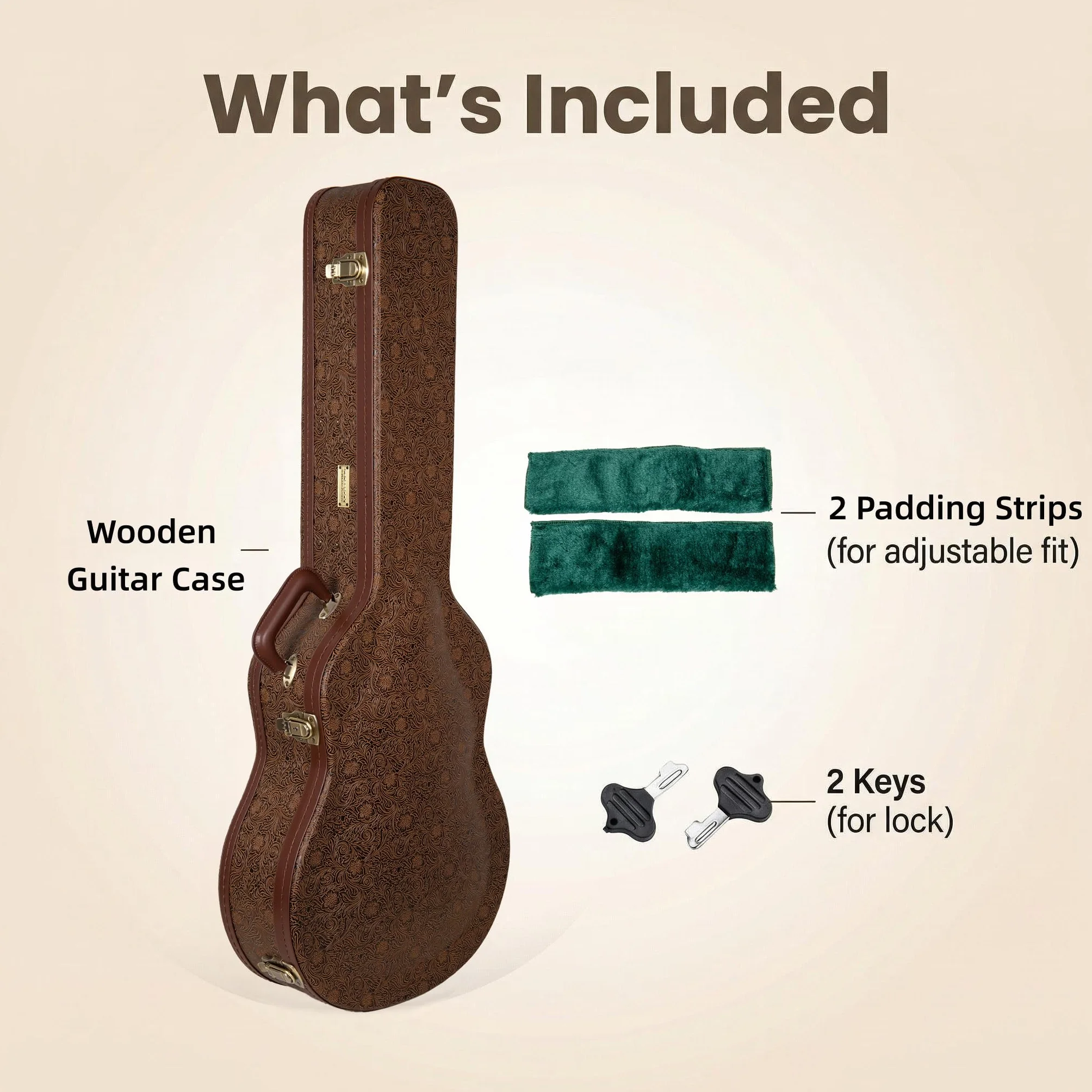 Crossrock Seria Designer - uniwersalna drewniana obudowa do gitar Gibson Acoustic J45, Martin Dreadnought - blokada bezpieczeństwa, metalowe nóżki, przestrzeń do przechowywania - Blossom Brown