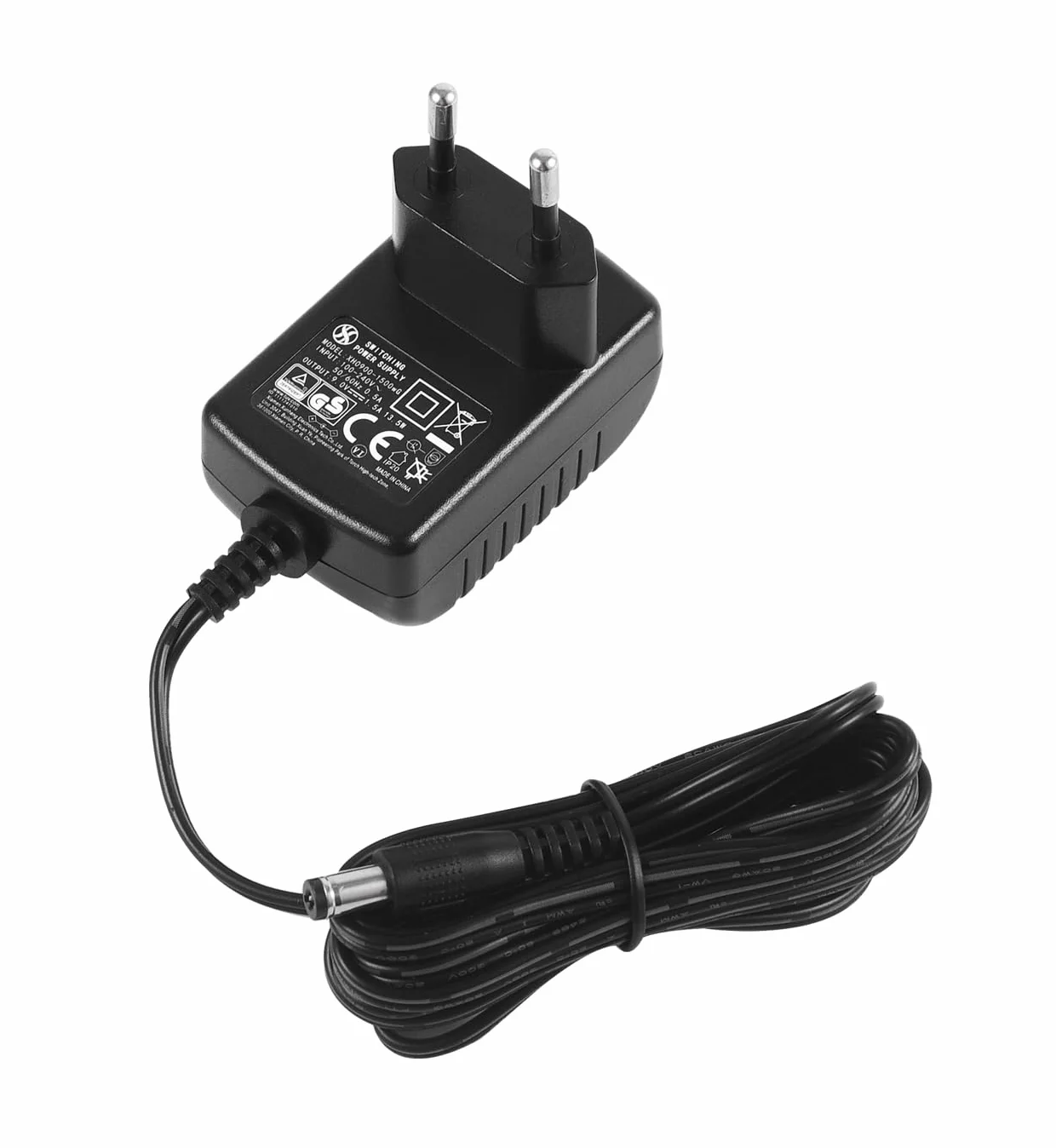 Zestaw 2 zasilaczy DC 9V 1,5A, wtyczka 5,5 mm x 2,1 mm, środek ujemny