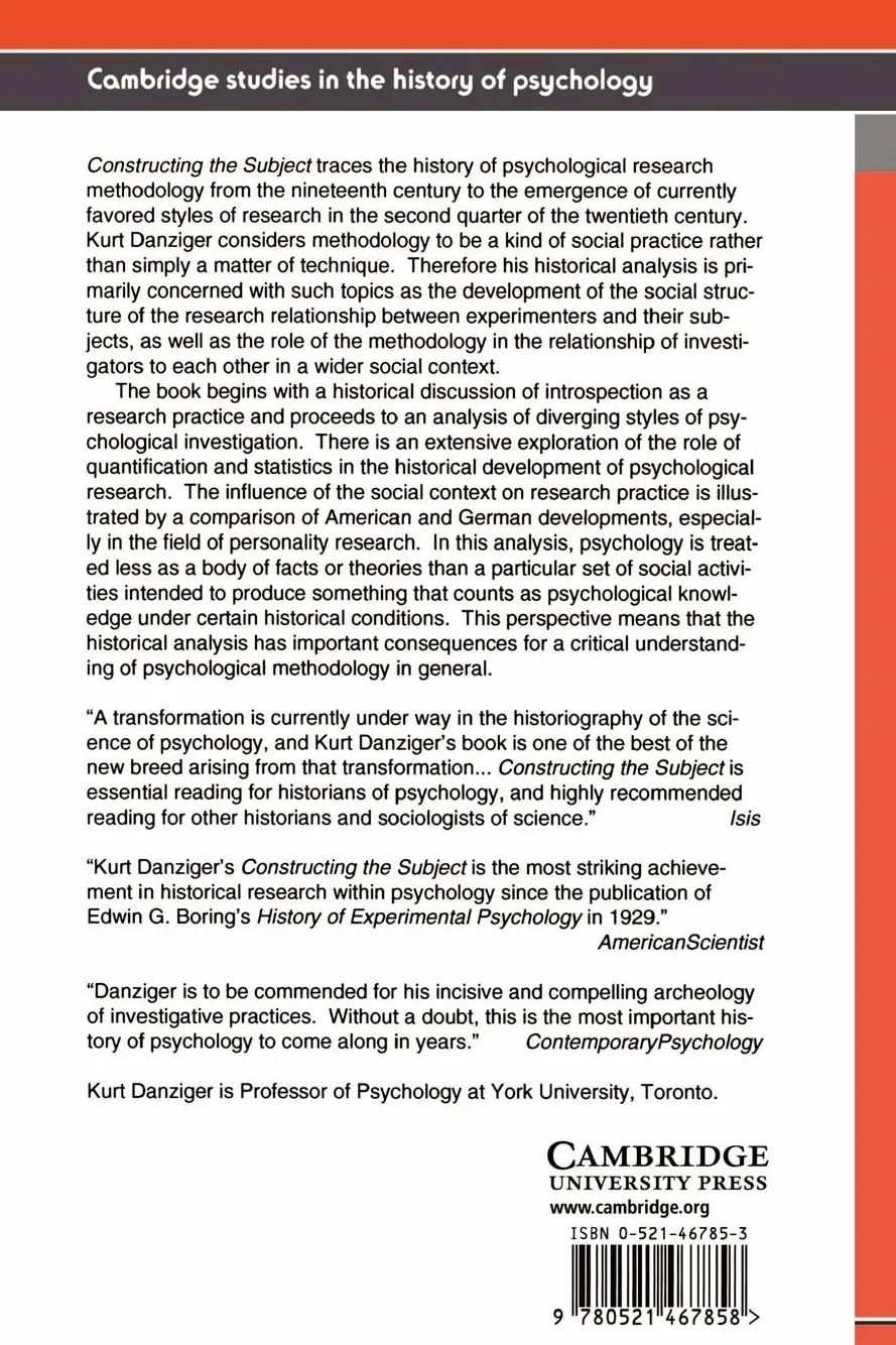 Constructing the Subject: Historical Origins of Psychological Research