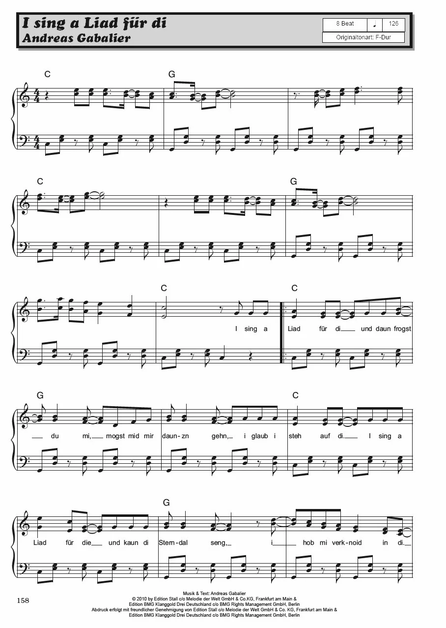 50 deutsche schlager und hits in c-dur: für Keyboard, E-Piano, Gitarre