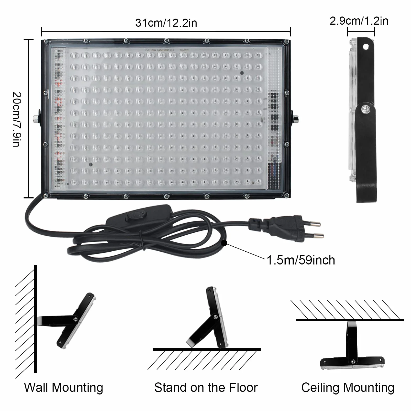 Reflektory czarne światło 150 W, lampa UV czarna z wyłącznikiem, 395-400 nm, wodoodporność IP65 reflektor UV imprezowy reflektor na bar akwarium Halloween kolory neonowe efekty fluorescencyjne