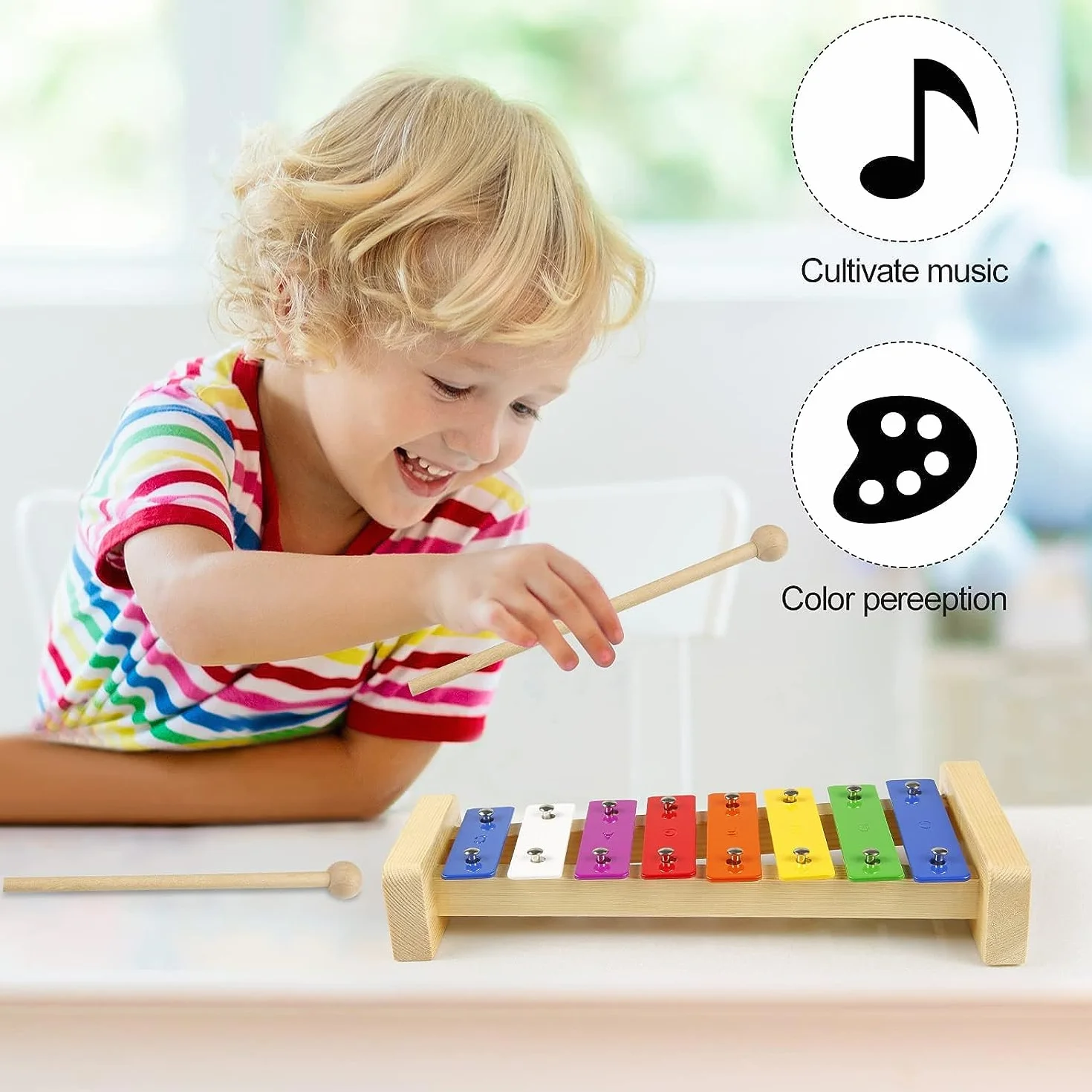 Ksylofon dla Dzieci, Ksylofon Chime Drewniane, Rytmiczne Instrumenty Muzyczne, Ksylofon z 2 czerepkami dla Dorosłych i Dzieci, Chime jako Zabawka i Prezent