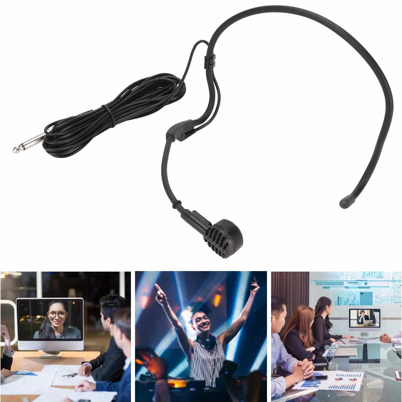 Mikrofon z Zaczepem na Ucho, Dynamiczny Przewodowy Mikrofon Słuchawkowy z Mikrofonem Nagłownym 6.35mm do Głośników Karaoke, Nauczanie Wzmacniaczy