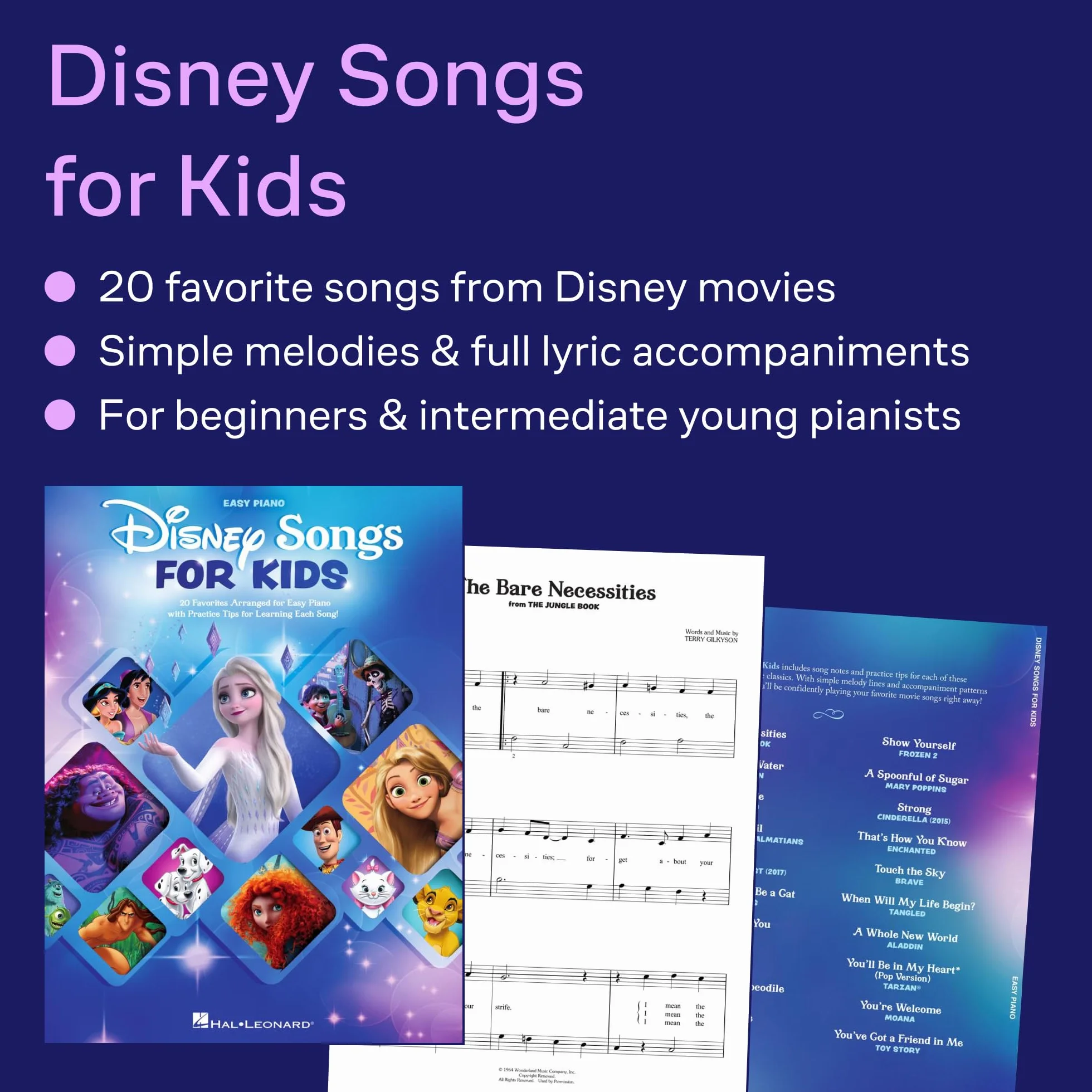 Disney Songs for Kids - Easy Piano Songbook: 20 Favorites Arranged for Easy Piano