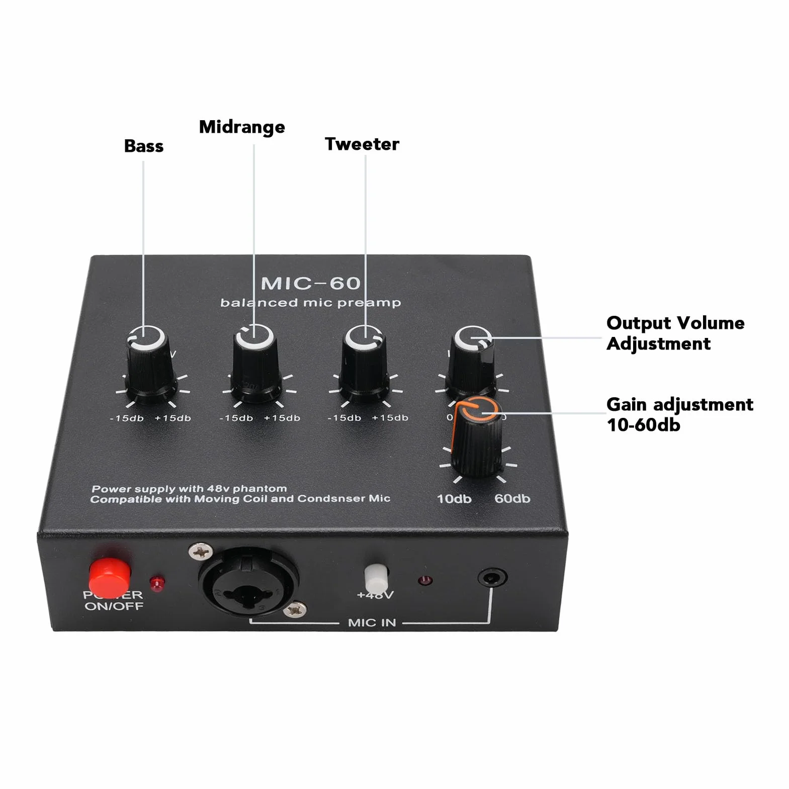 Wzmacniacz mikrofonowy mikrofon przedwzmacniacz wzmocnienie mikrofonu 48 V zasilacz mikrofon przedwzmacniacz do dynamicznego kondensatora XLR 3,5 mm 6,35 mm wejścia (z kablem XLR)