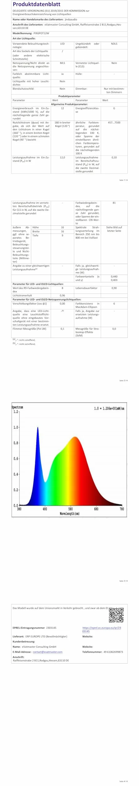 Reflektor punktowy LED, 12 W, reflektor punktowy do lustra, lampa LED