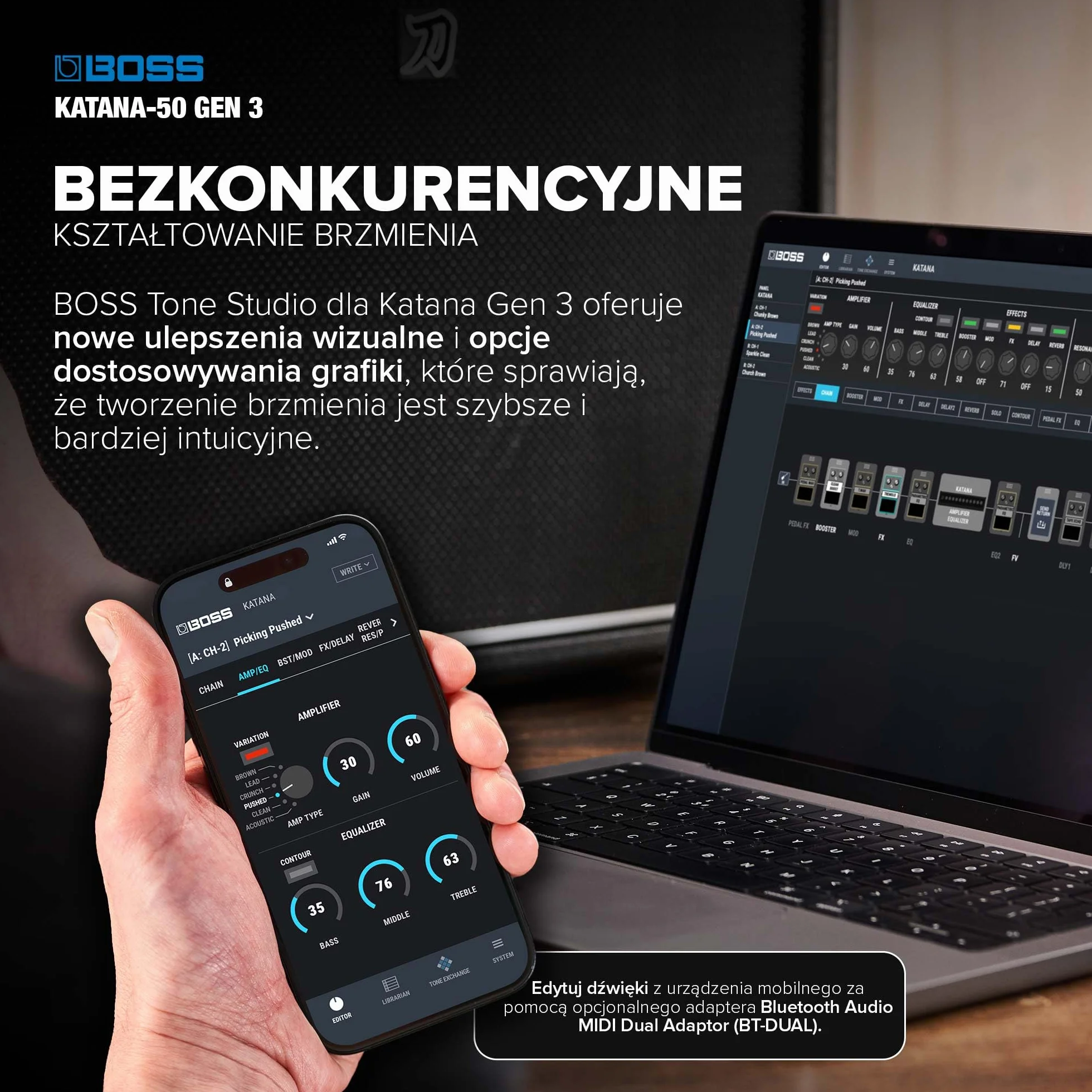 BOSS Katana-50 Gen 3 Wzmacniacz Gitarowy - Kompaktowy 50-Watowy Wzmacniacz Combo - Unikalny 12-calowy głośnik - Udoskonalony Dźwięk Tube Logic - 12 Charaktery Wzmacniacza - Wbudowane Efekty BOSS