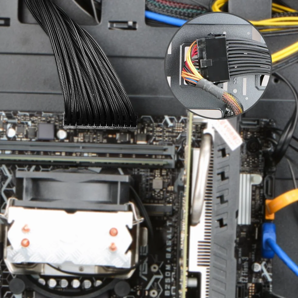 J&D ATX 24-pinowy kabel zasilacza płyty głównej, przewód przedłużający ATX PSU, 24-pinowy męski (4+20) do żeńskiego, 12 cali