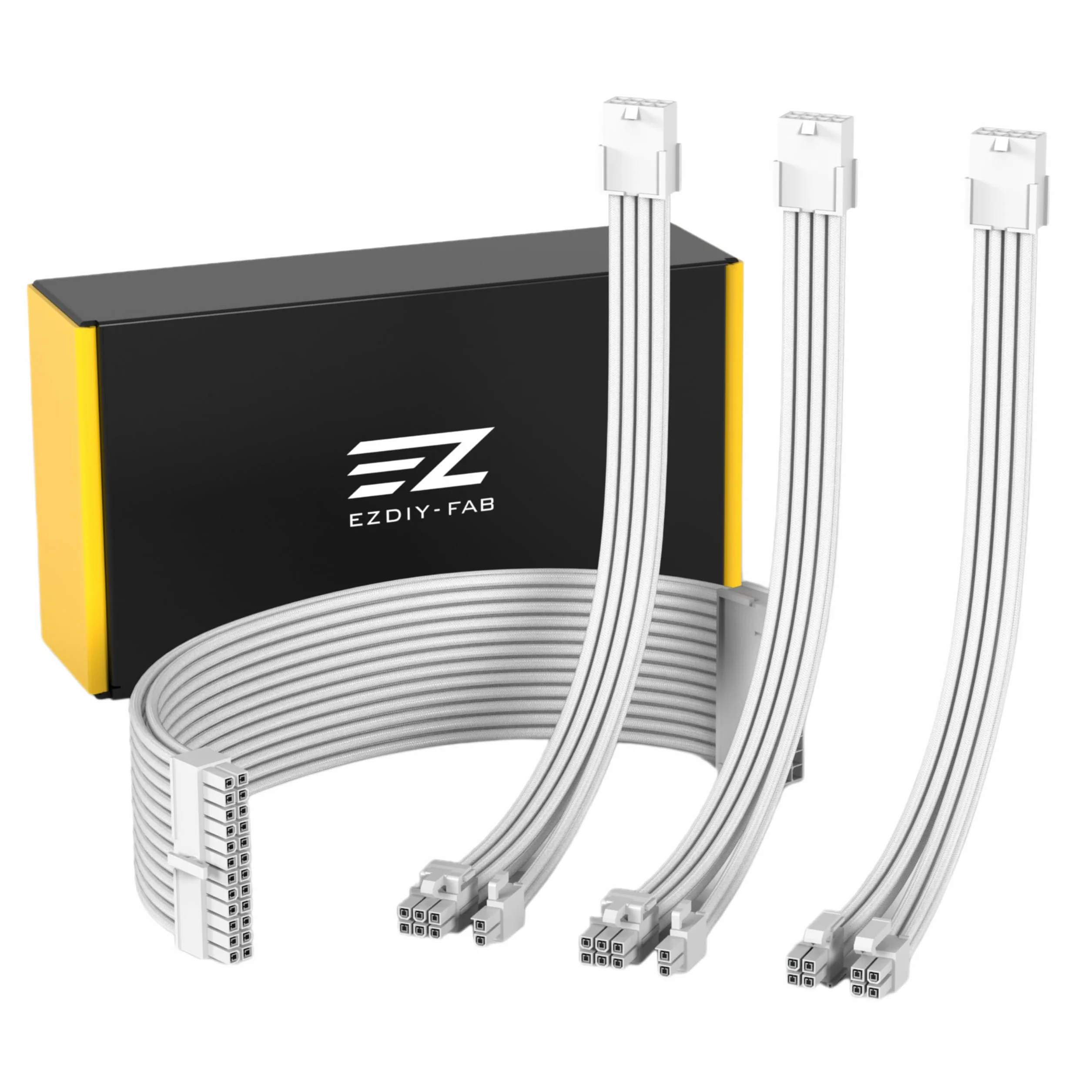 EZDIY-FAB Przedłużacz kabla zasilacza w osłonie niestandardowy mod kabel zasilający PC, miękki nylonowy pleciony z zestawem grzebieniowym 24PIN/8PIN do 6+2 pinów/8PIN do 4+4PIN-30CM 300MM - All White