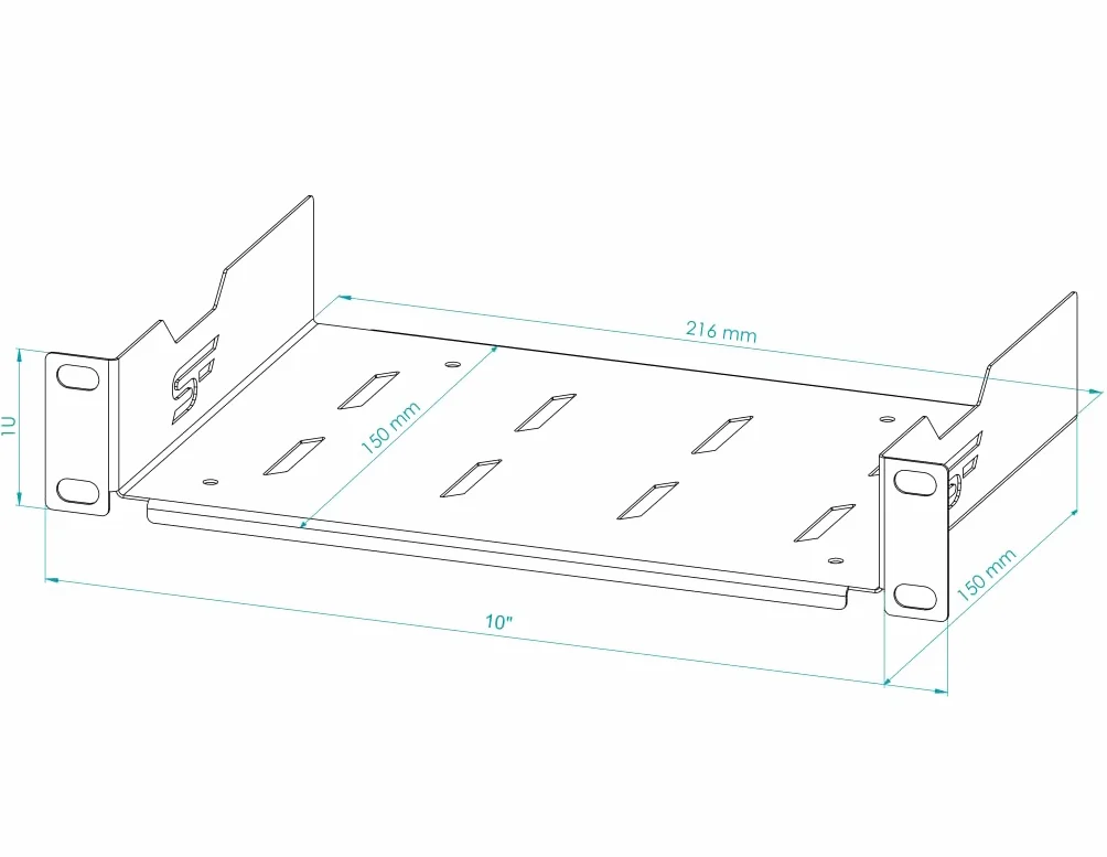 Półka Stała Rack 10 cali 1U 150mm, Metal, Czarny | Półka Rackowa 10 Cali Płaska Perforowana do Montażu w Szafach Serwerowych i Sieciowych w Systemie Rack