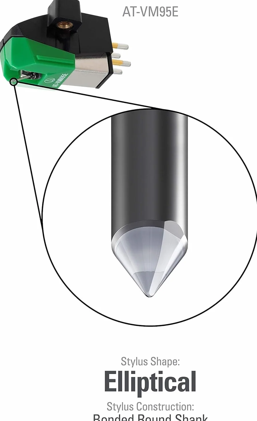 Audio Technica AT-VM95E Dual Moving Magnet Turntable Cartridge (Black/Green)