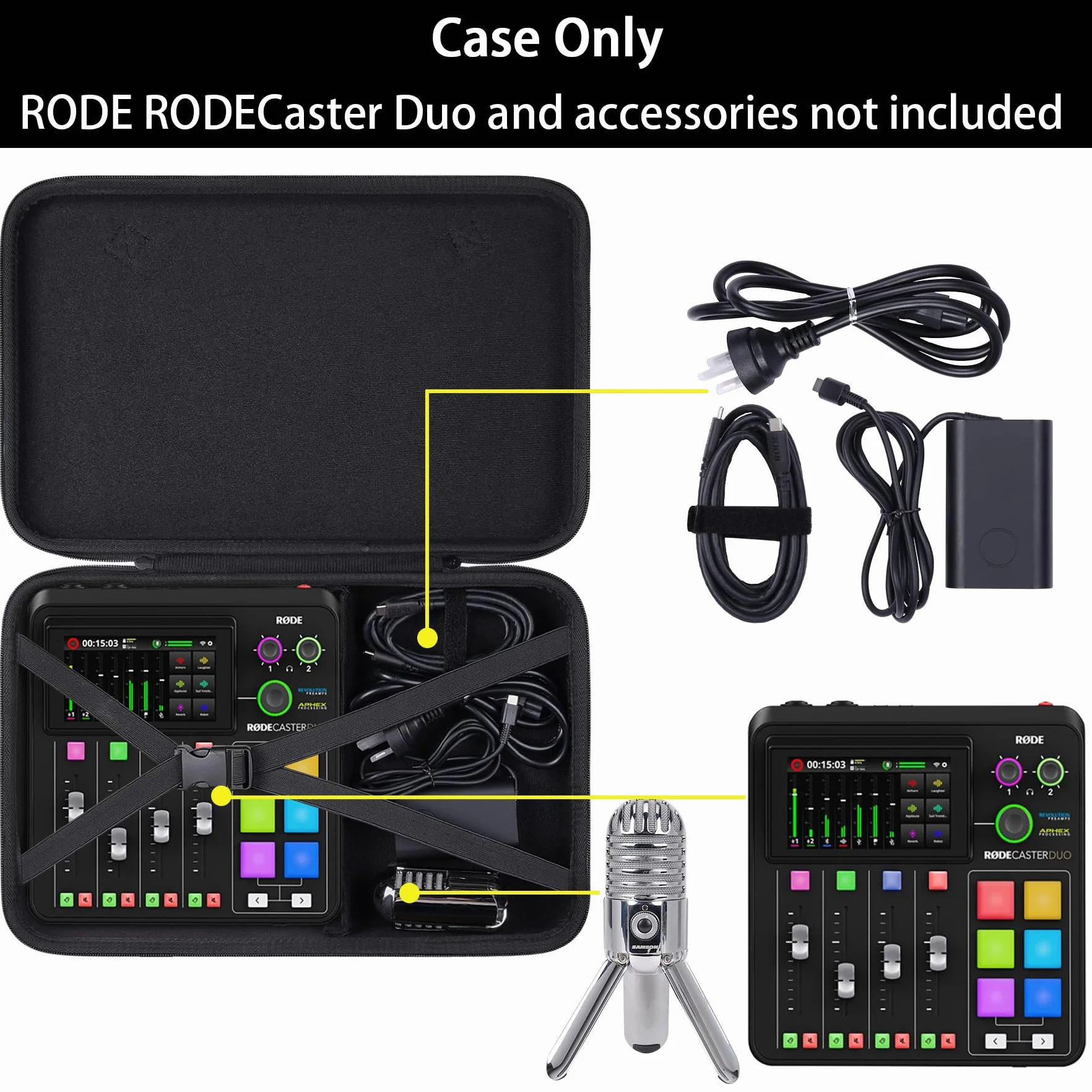 Khanka Twardy futerał do przenoszenia kompatybilny z RØDECaster Pro II All-in-One Production, ochronny pokrowiec podróżny do RØDE Caster Pro II, Czarny, Duo, Klasyczny