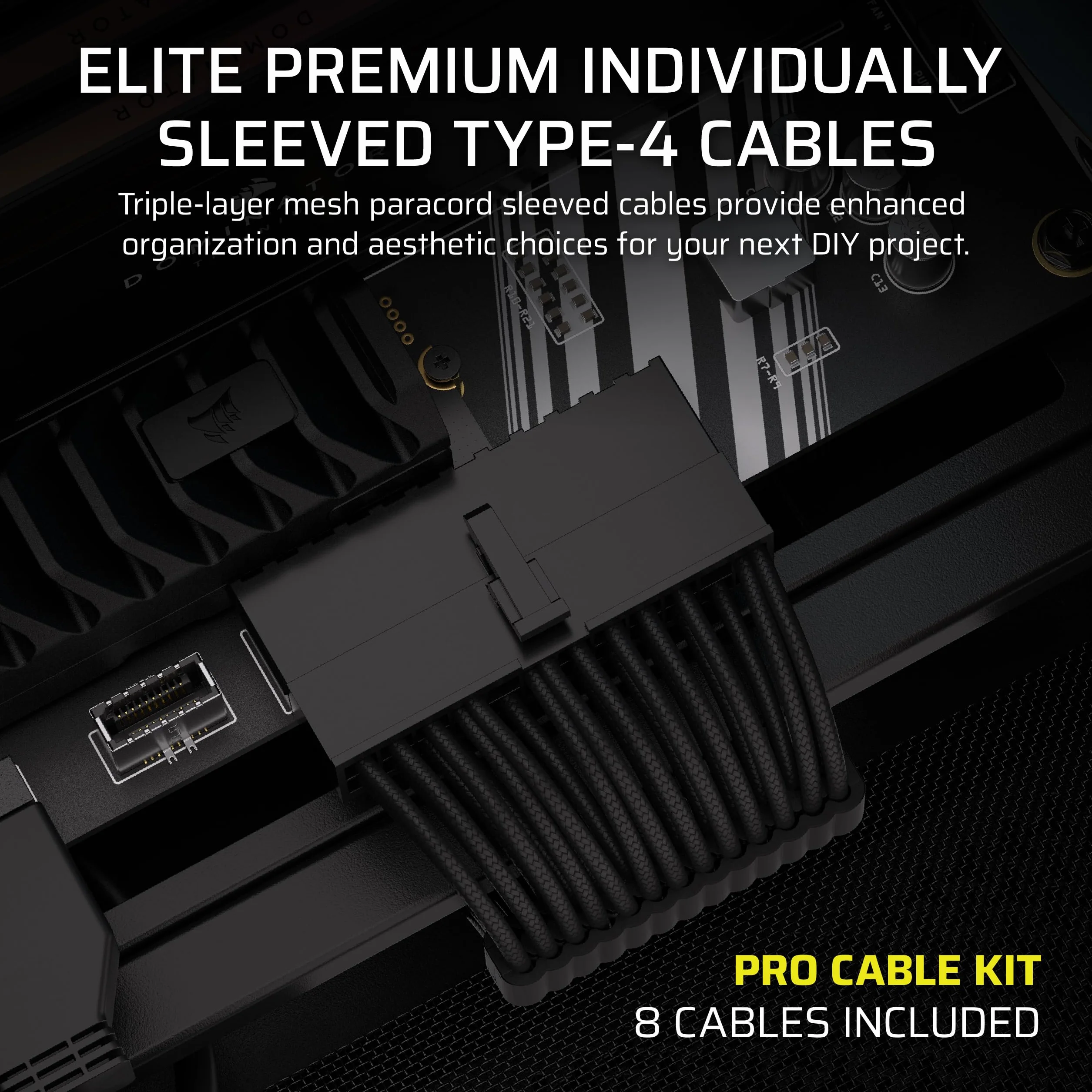 Corsair Elite Premium typ 4 pojedynczy kabel PSU z pojedynczą osłoną, niskoprofilowe grzebienie kablowe, potrójny rękaw paracord, kompatybilne zasilacze typu 4 - czarny
