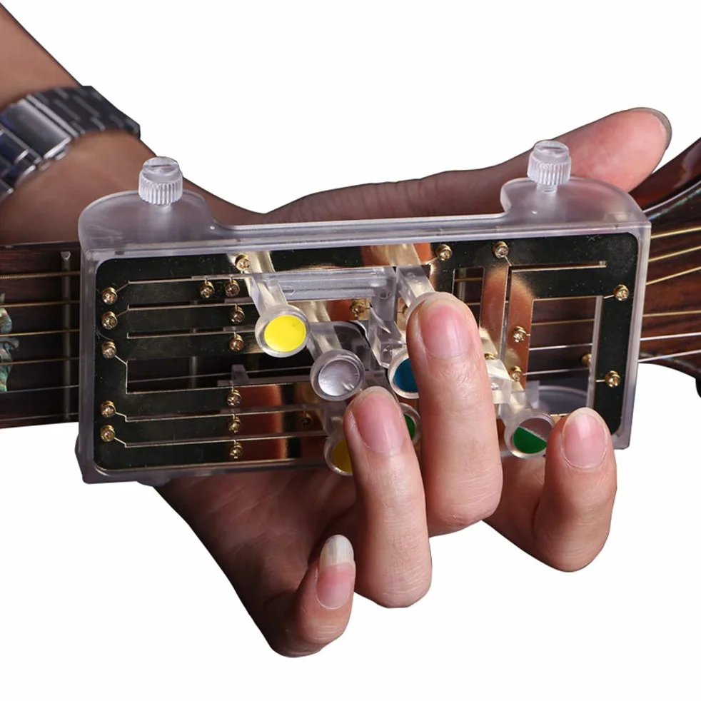 Chord Buddy system uczenia się gitary, wystarczy nacisnąć przyciski i grać na gitarze, system uczenia się gitary Clip-on chromatyczny stroik z 6 uniwersalnymi akordami