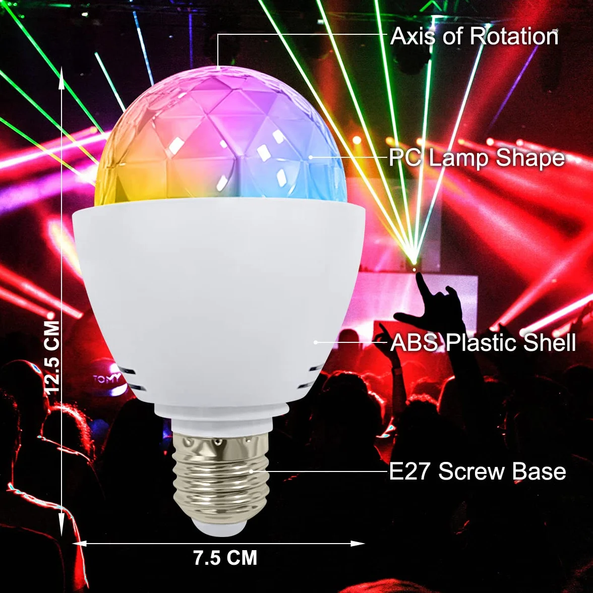 Żarówka dyskotekowa, E27, kryształowa kula, obracająca się żarówka LED RGB, oświetlenie sceniczne, oświetlenie imprezowe z pilotem zdalnego sterowania, do baru, pubu, klubu DJ, na wesele