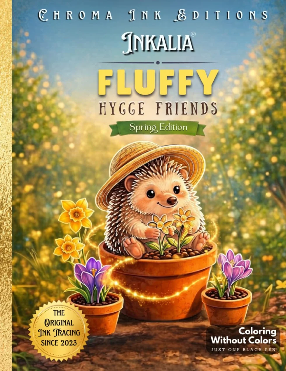 Inky Doodle Day: Fluffy Hygge Friends 2. Cozy and Cute Hygge Patterns Ink Tracing Coloring Book: Little Fuzzy Animals in Simple Everyday Moments | ... Coloring Book for Adults, Teens and Beginners