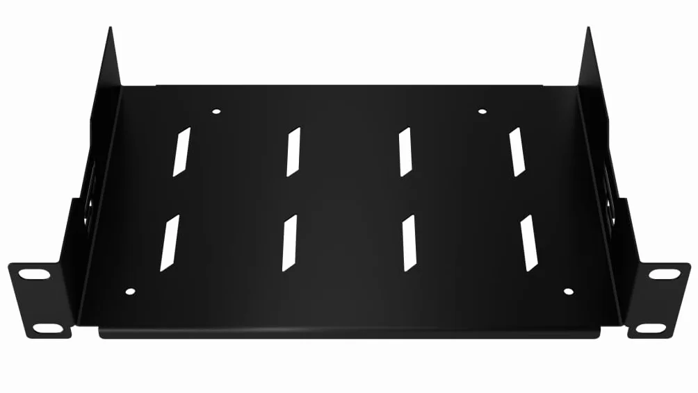 Półka Stała Rack 10 cali 1U 150mm, Metal, Czarny | Półka Rackowa 10 Cali Płaska Perforowana do Montażu w Szafach Serwerowych i Sieciowych w Systemie Rack