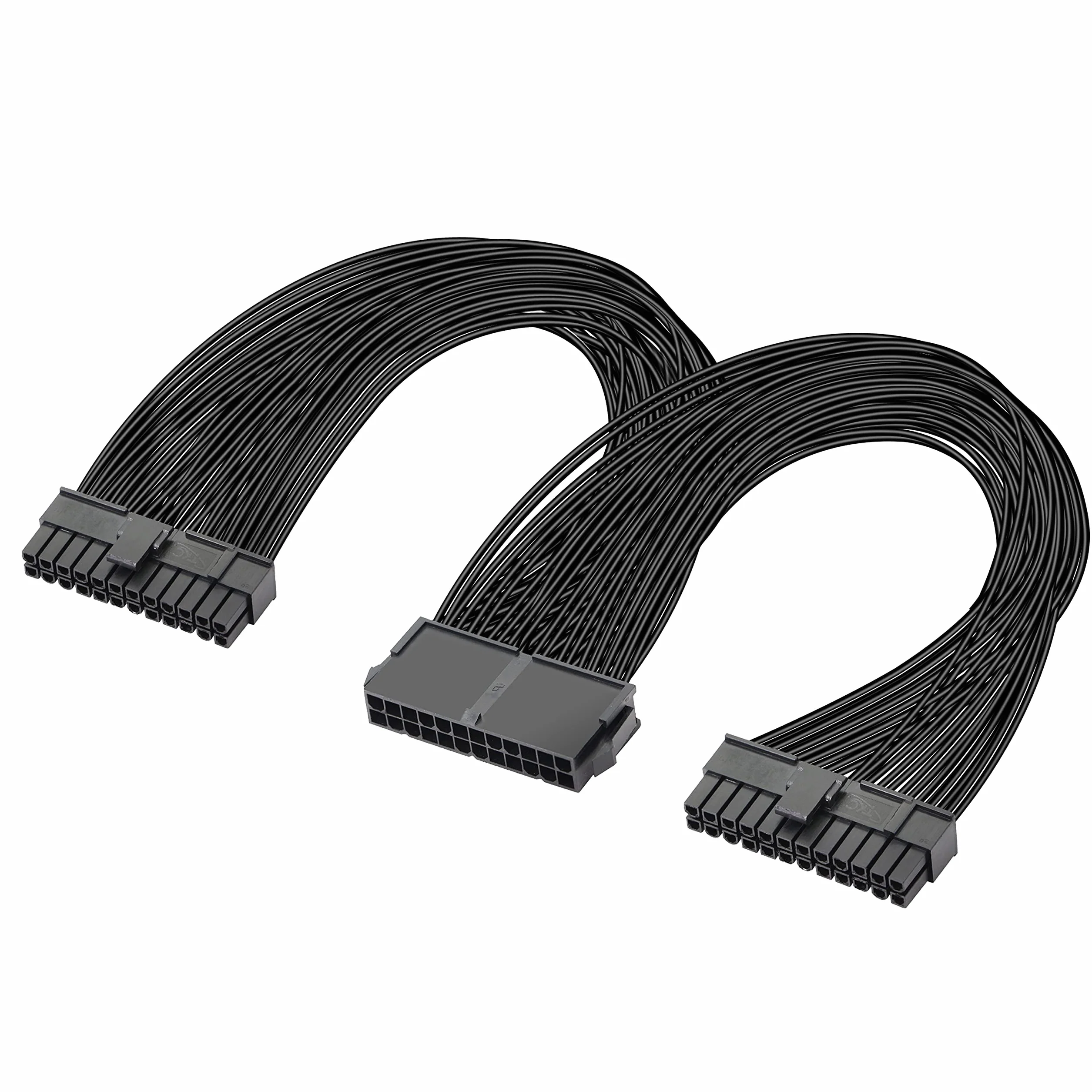 GELRHONR Podwójne zasilanie PC 24-pinowy kabel ATX Adapter płyty głównej, 24-pinowy (20 + 4) do przedłużania płyty głównej ATX zasilacz żeński na męski Y Splitter-1Ft