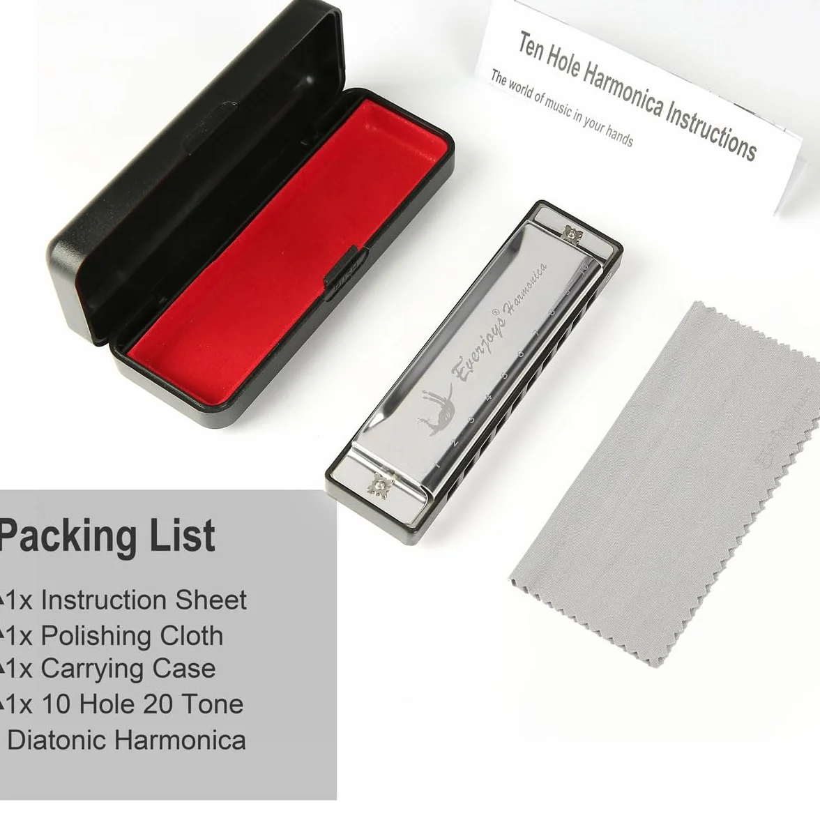 Blues Harp harmonijka ustna z 10 otworami, z etui, ściereczka do polerowania, instrukcja obsługi (może nie być dostępna w języku polskim), dla dorosłych, początkujących i uczniów