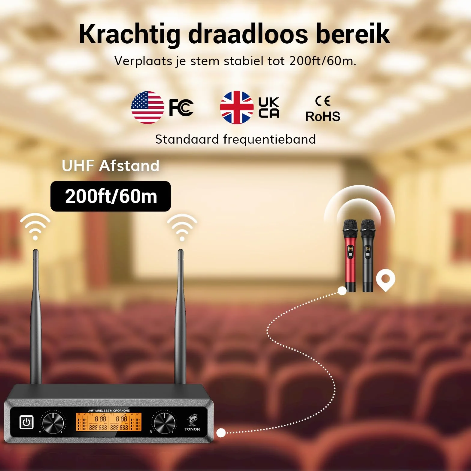 TONOR bezprzewodowy mikrofon UHF, profesjonalny, dynamiczny, podwójny mikrofon, ręczny system mikrofonowy, zestaw KTV, do karaoke, na imprezę, dla DJ, do kościoła, 60 m, TW820, Czarny i Czerwony