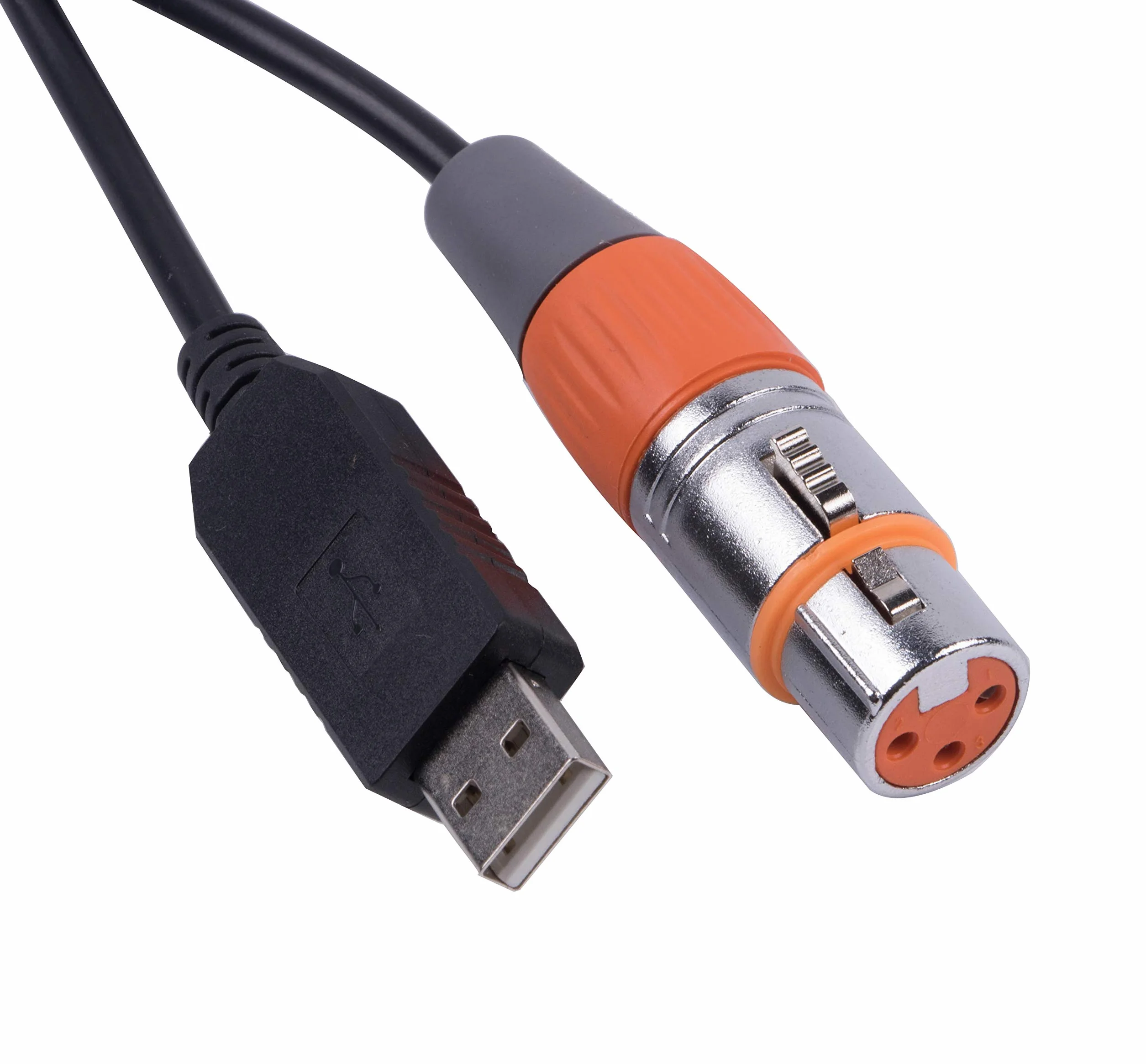Kabel sterujący USB na DMX RS485 adapter konwertera szeregowego FTDI XLR 3-pinowy kabel urządzenia do oświetlenia scenicznego (1,8 m, USB czarna powłoka)