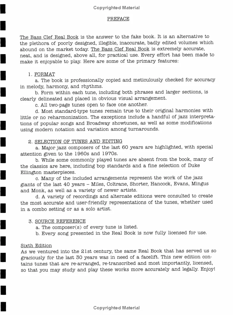 The real book - volume i (6th ed.) (basse cle de fa): Bass Clef Edition