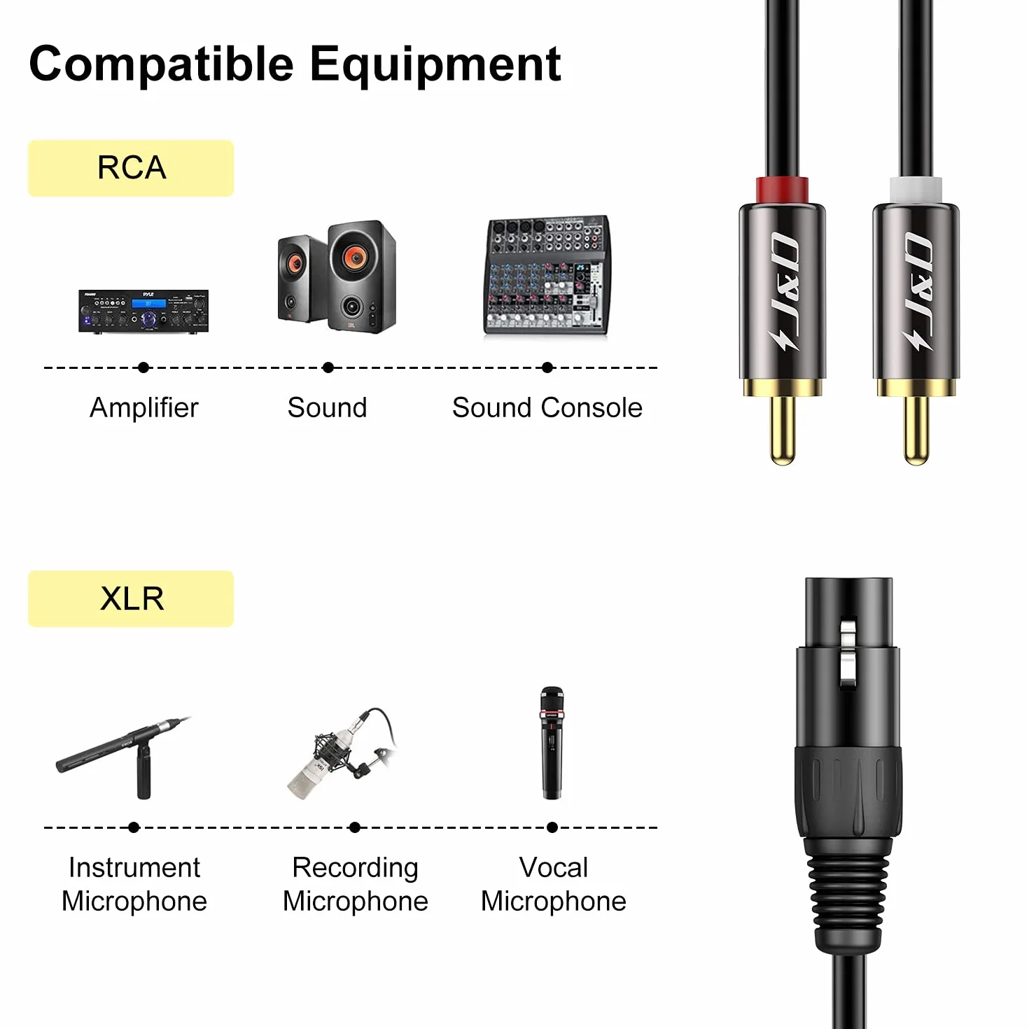 J&D XLR do 2 RCA Y kabel krosowy z PCW nieoprawiony niewyważony podwójny RCA męski na XLR żeński stereo audio interconnect adapter do głośnika kondensatora mikrofonu mikser AMP, 6 stóp