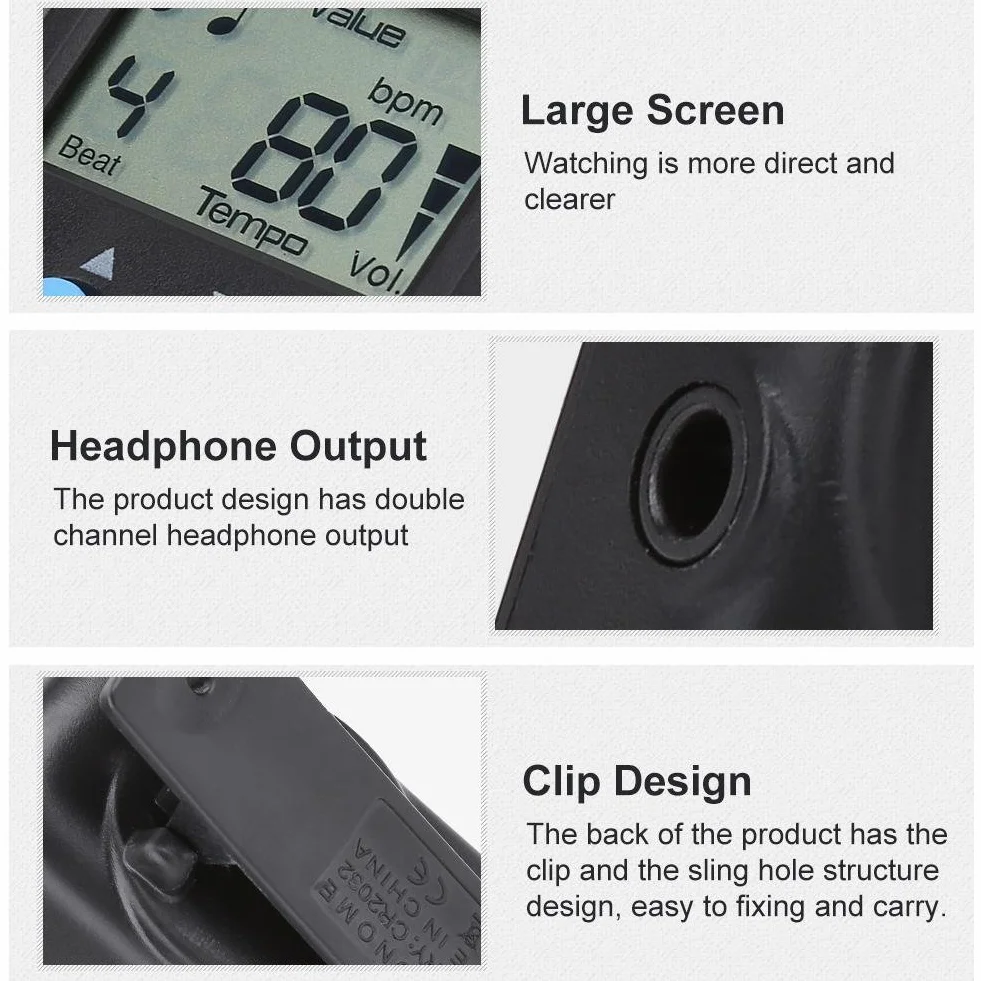 RiToEasysports Mini metronom cyfrowy, Beat Tap M50 przenośny klip na klips metronom instrumenty muzyczne z podwójnym wyjściem słuchawkowym (czarny)