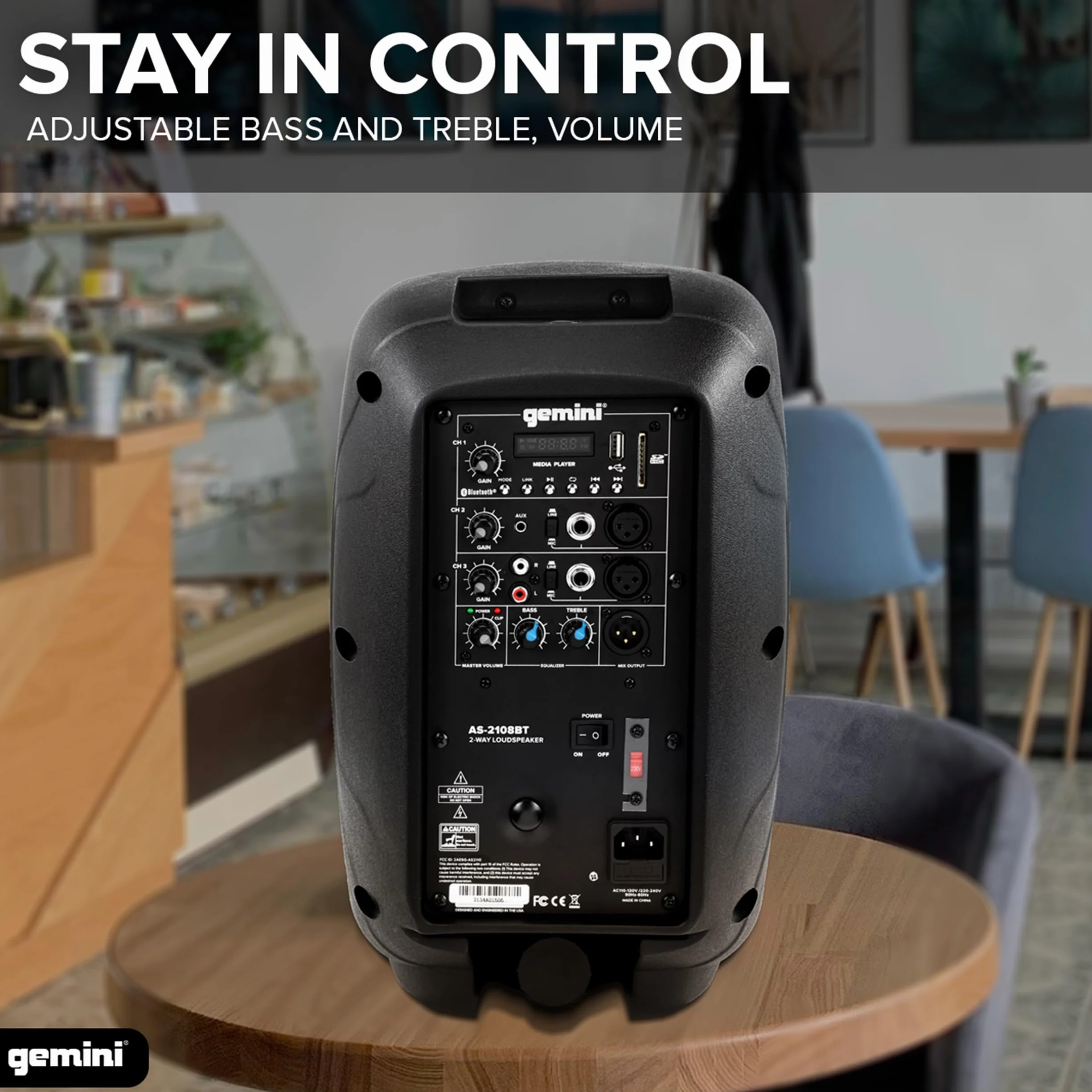 Gemini Sound AS-2108BT Active Bluetooth PA System, Głośniki DJ 500W Woofer 500W Watt, SD, USB, XLR Wejście/Wyjście, 2 x 1/4 cala Mikrofon/RCA i wejścia z punktami, TWS