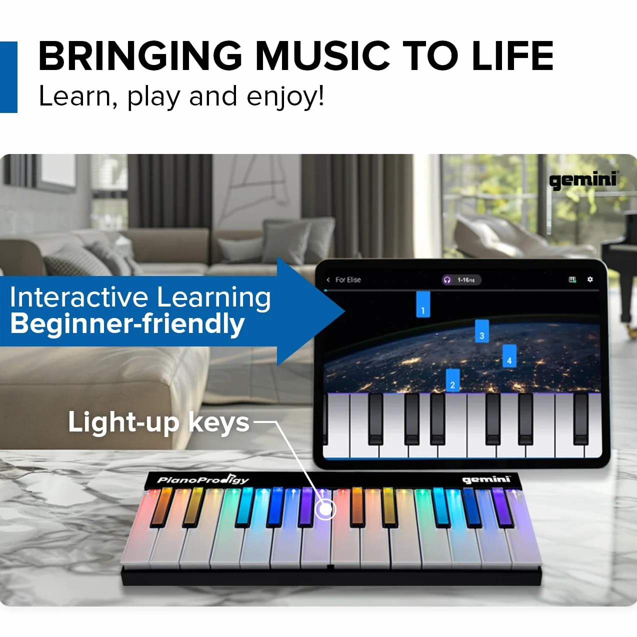 Gemini Sound PianoProdigy: GPP-101 24-klawiszowa podświetlana bezprzewodowa klawiatura MIDI