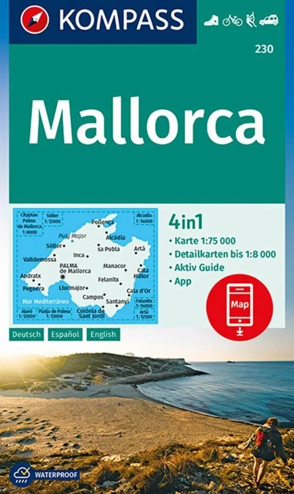 230 mallorca: 4in1 Wanderkarte mit Aktiv Guide und Detailkarten inklusive Karte zur offline Verwendung in der KOMPASS-App. Fahrradfahren. Klettern. Autokarte.