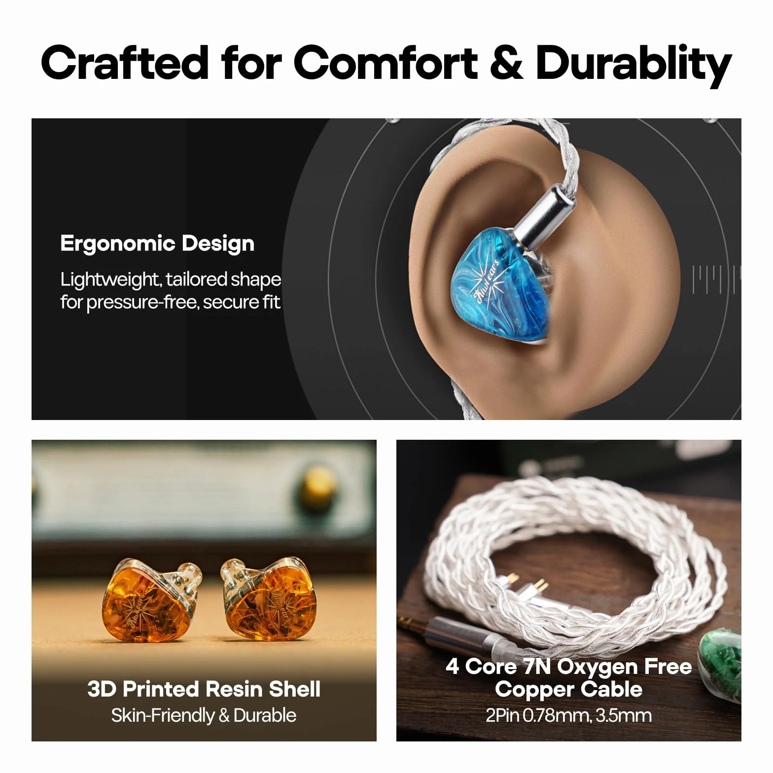 Linsoul Kiwi Ears Orchestra Lite Performance Custom 8BA Monitor douszny IEM z odłączanym 4-żyłowym miedzianym beztlenowym kablem OFC 7n, ręcznie wykonana płyta czołowa muzyka studyjnego(Niebieski)