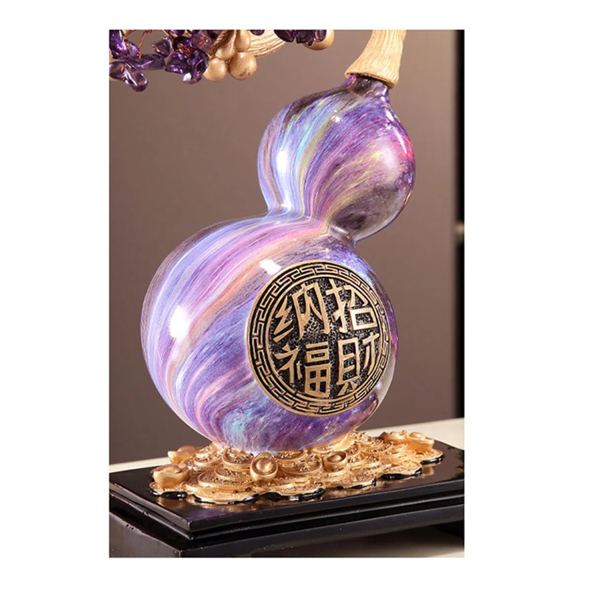 Tradycyjna chińska tykwa Wu Lou, dekoracja ceramiczna Feng Shui zapewniająca bogactwo, zdrowie, sukces, biuro w domu, amulet powodzenia, prezent dla przyjaciół rodziny,Purple,S