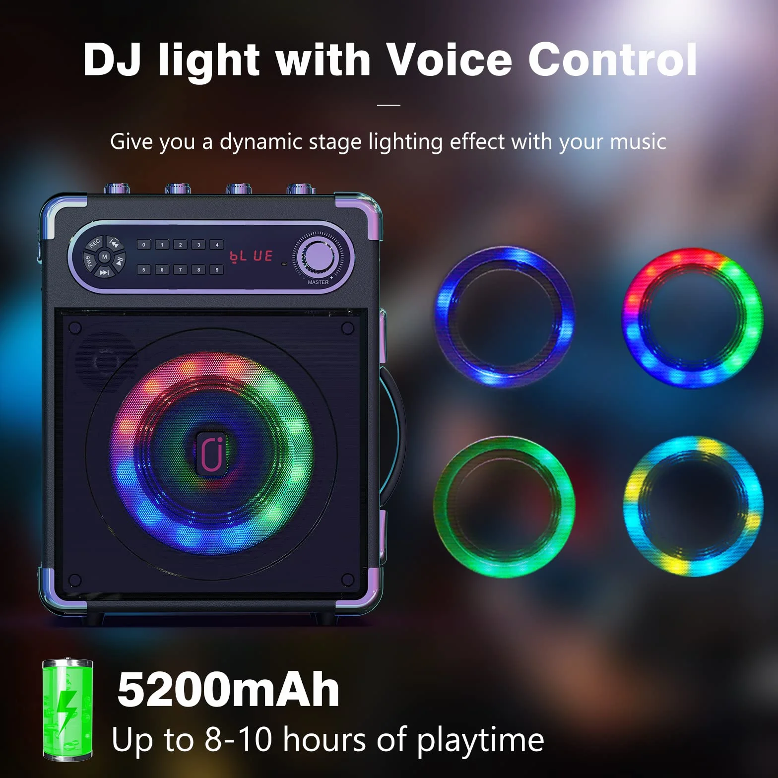 JYX Zestaw do karaoke z 2 bezprzewodowymi mikrofonami, przenośny system PA głośnik karaoke wysokie tony/bas i światło LED, obsługuje TWS, radio USB/TF/FM, Rec, zasilanie na imprezę, na zewnątrz,