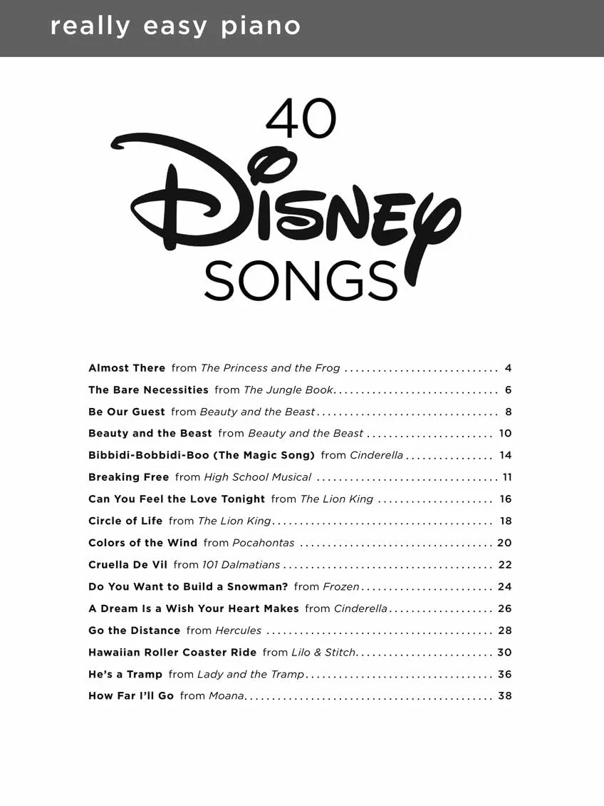 Really easy piano : 40 disney songs - piano