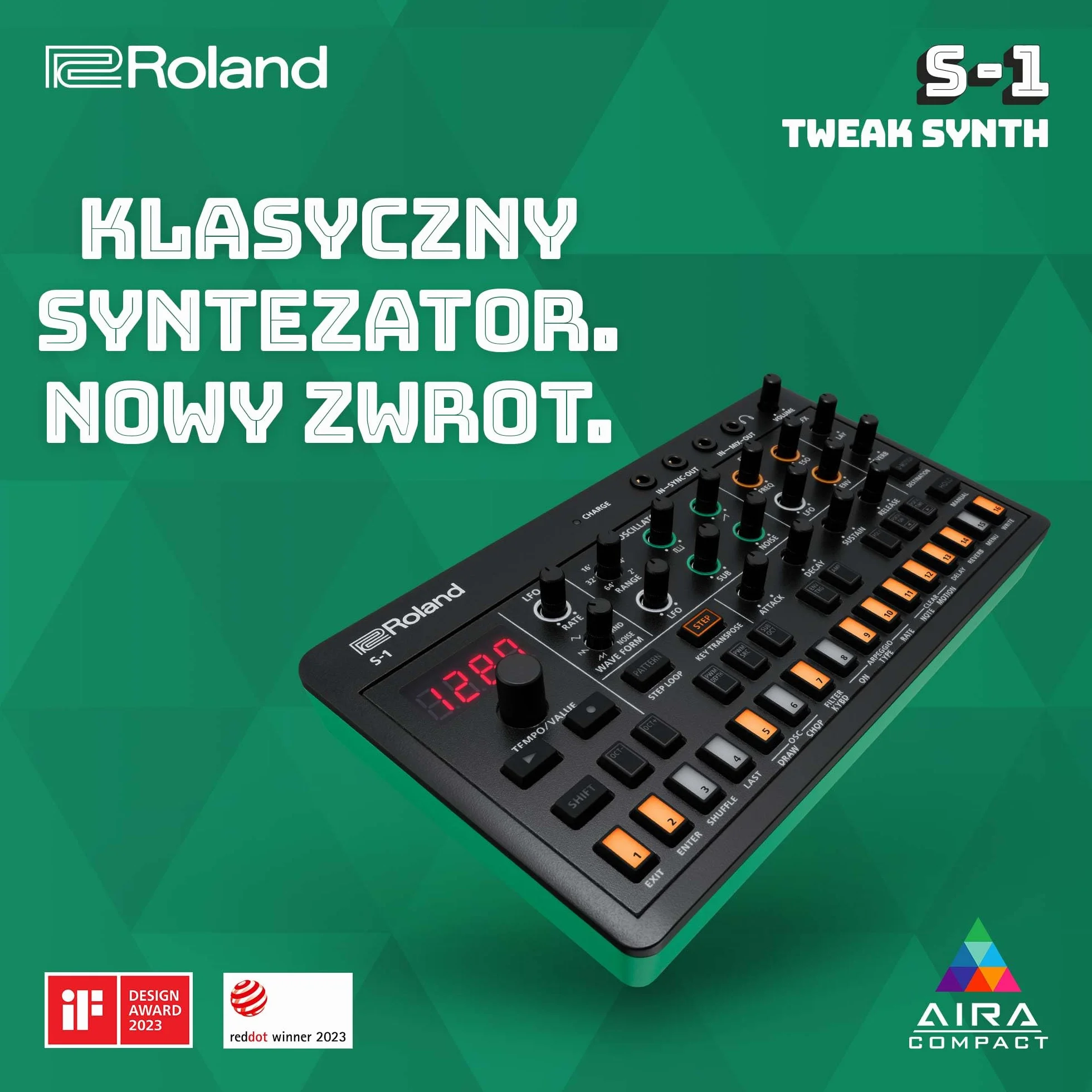 Roland AIRA Compact S-1 Tweak Synth | Ultraprzenośny Micro Polysynth z Zaawansowanymi Narzędziami | D-Motion Sound Control | Bateria na 4,5-godzinny | Lekki i Wytrzymały