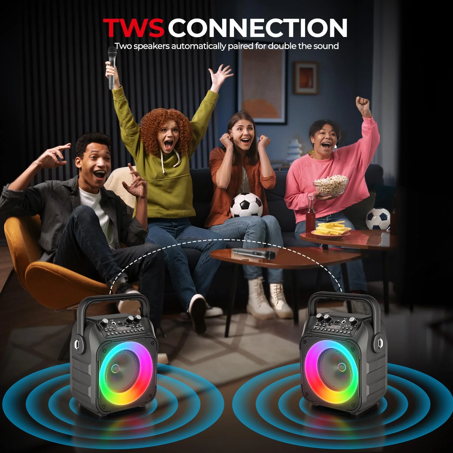Ankuka Maszyna do karaoke, 2 mikrofony, maszyna do karaoke, dla dorosłych i dzieci, przenośny głośnik Bluetooth z systemem PA, obsługuje TWS/FM/AUX/USB/TF/REC na imprezę, urodziny, dom (czarny)