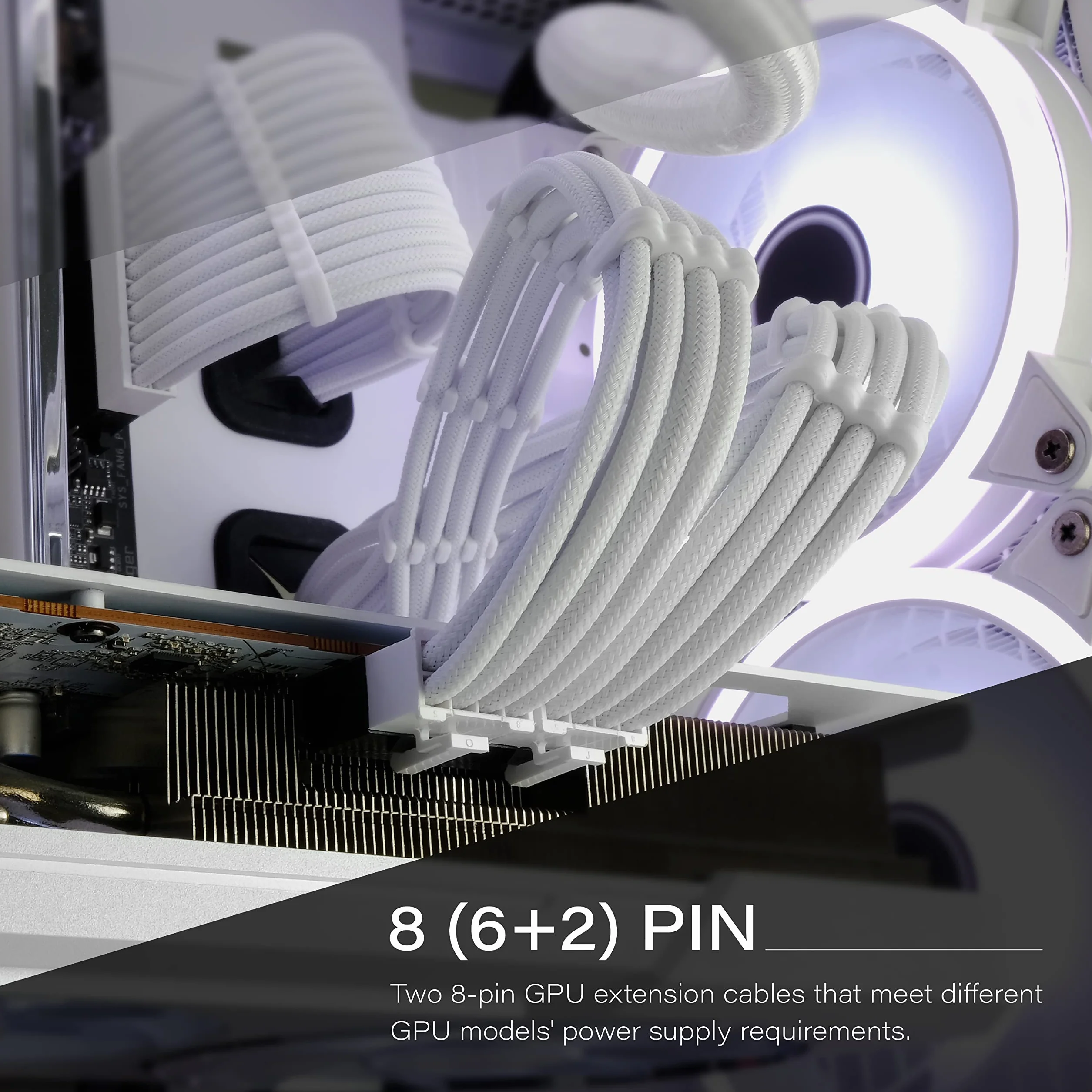 EZDIY-FAB Przedłużacz kabla zasilacza w osłonie niestandardowy mod kabel zasilający PC, miękki nylonowy pleciony z zestawem grzebieniowym 24PIN/8PIN do 6+2 pinów/8PIN do 4+4PIN-30CM 300MM - All White