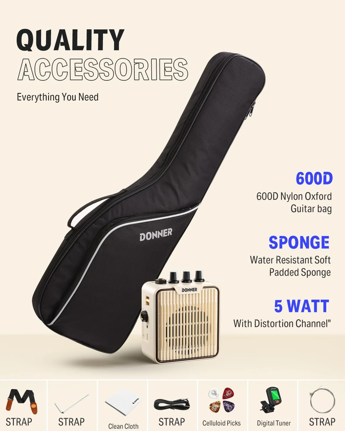 Donner 76 cm dziecięca gitara elektryczna, zestaw dla początkujących, w stylu ST, mini gitara, zestaw premium ze wzmacniaczem, tunerem, kapo, torbą, paskiem, sznurkiem, kablem (DSJ-100, miętowa