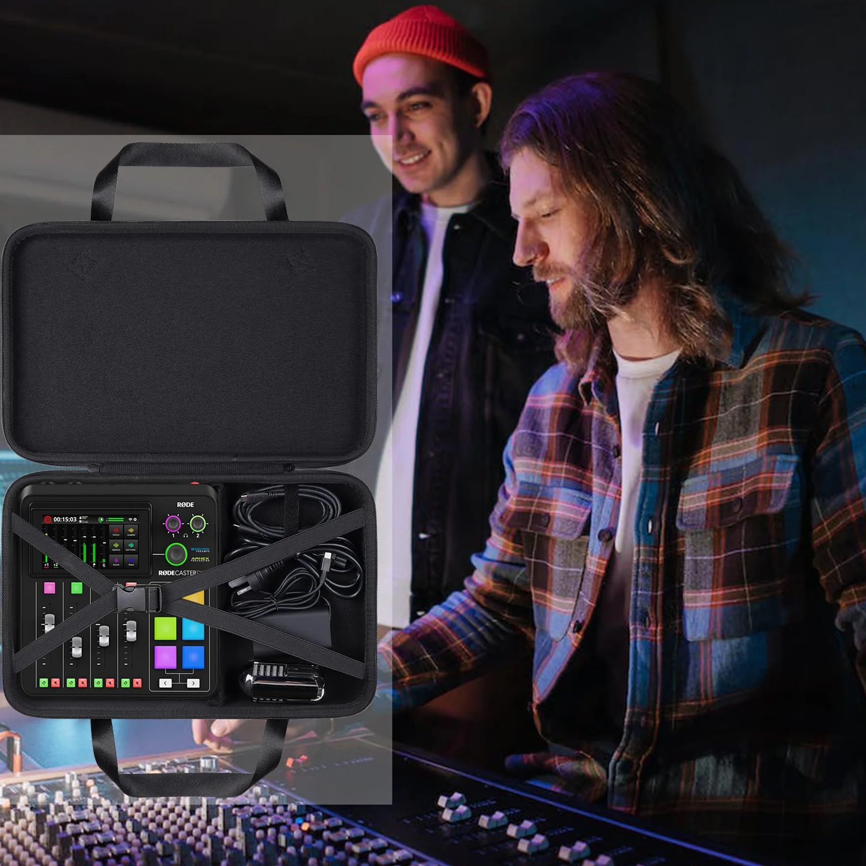 Khanka Twardy futerał do przenoszenia kompatybilny z RØDECaster Pro II All-in-One Production, ochronny pokrowiec podróżny do RØDE Caster Pro II, Czarny, Duo, Klasyczny