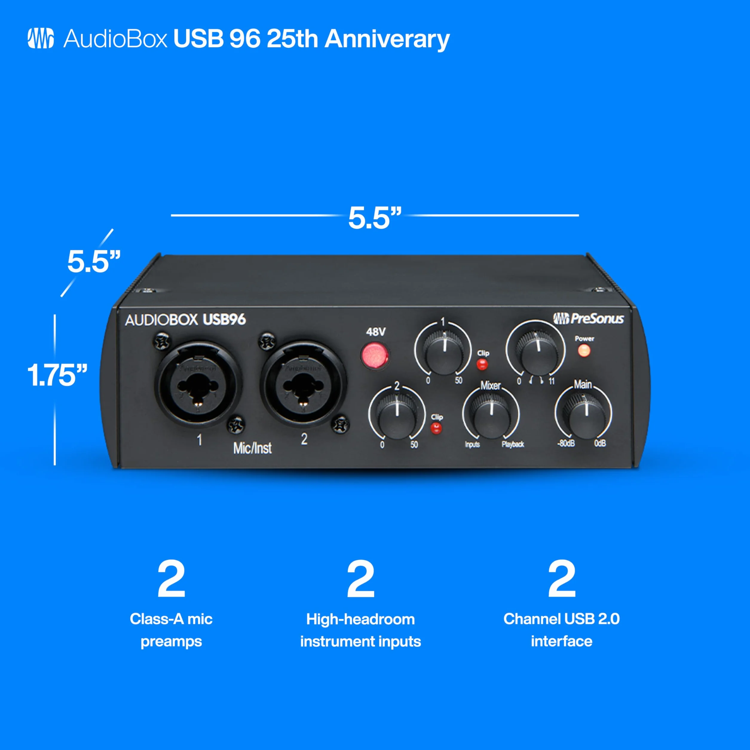 Presonus AUDIOBOX 96K 25TH Interfejs Audio, Czarny, 24 bitów / 96 kHz