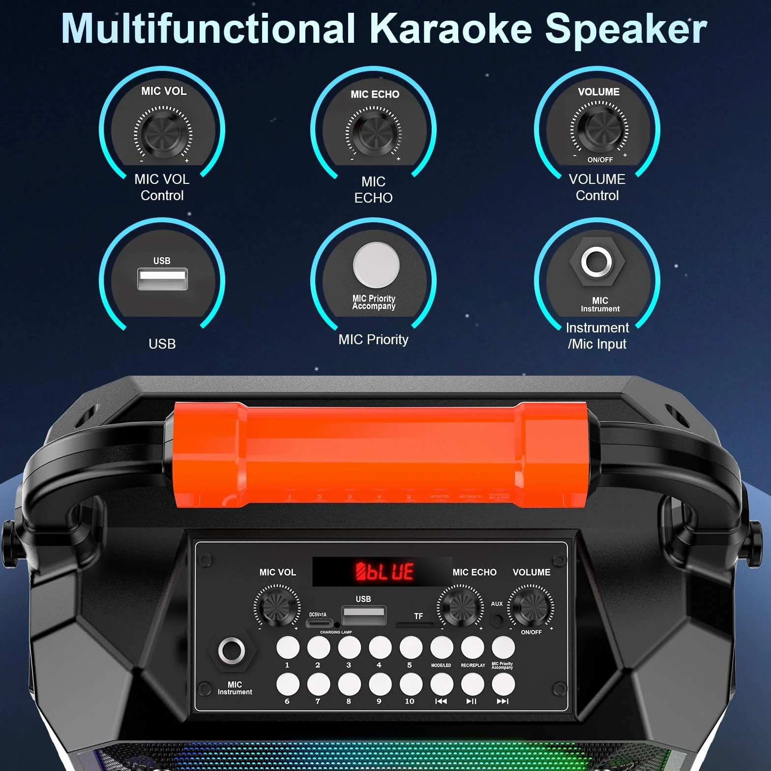 JAUYXIAN Karaoke Machine z 2 mikrofonami bezprzewodowymi, przenośny głośnik Bluetooth Karaoke dla dzieci i dorosłych, system PA obsługuje karty TF/USB/AUX/REC na imprezy