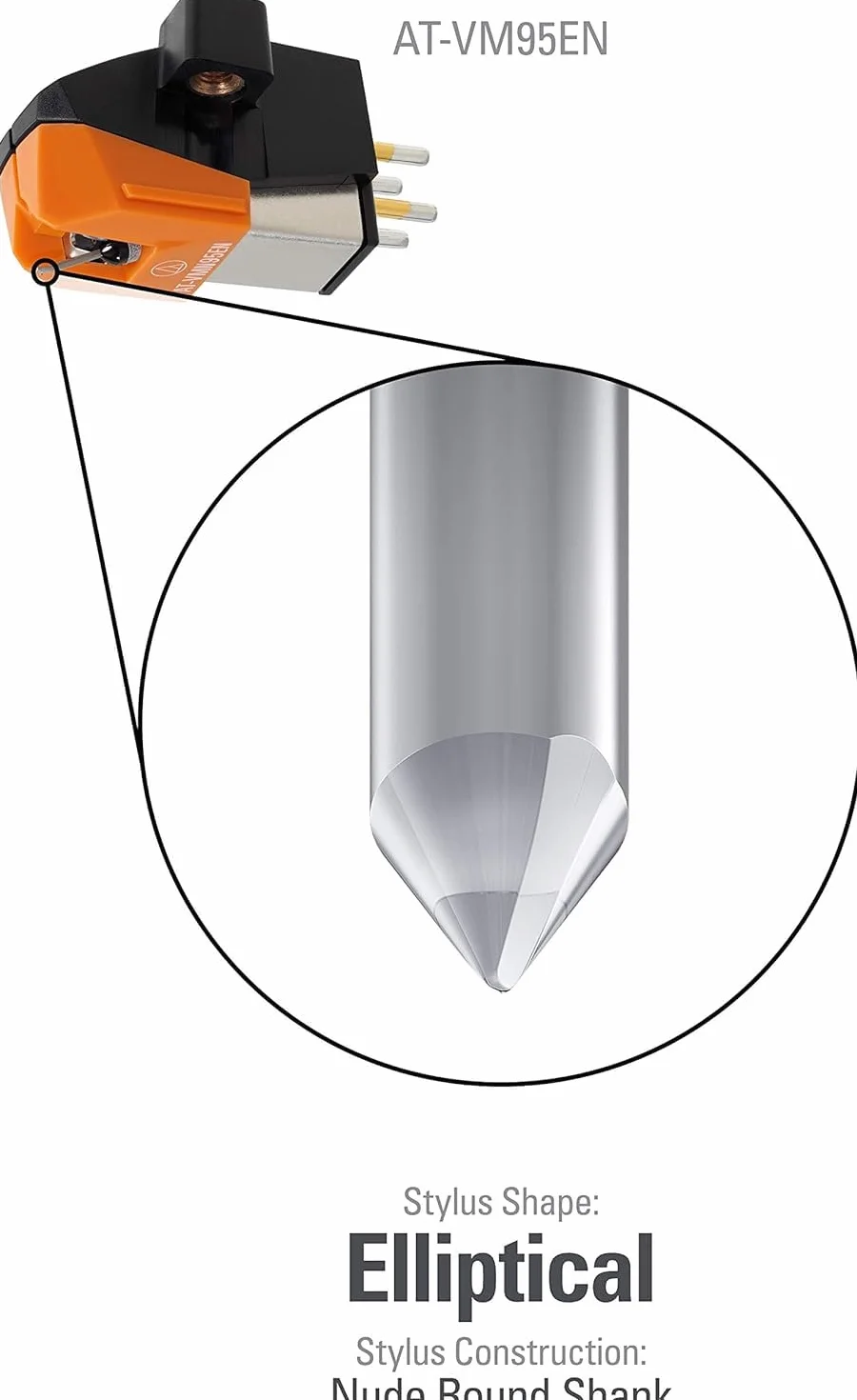 Audio Technica AT-VM95EN Dual Moving Magnet Cartridge with Elliptical Nude Stylus (Black/Orange)