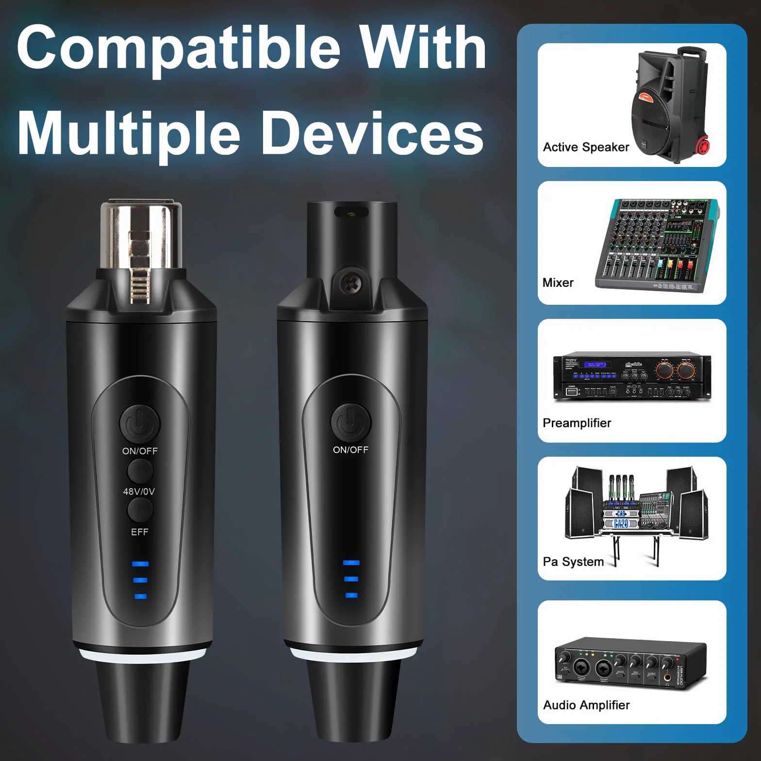 Depusheng System mikrofonu bezprzewodowego S5, bezprzewodowy nadajnik gitarowy, wtyczka XLR, do dynamicznych mikrofonów kondensatorowych 48 V, mikser audio, zasilanie fantomowe 48 V i przełącznik