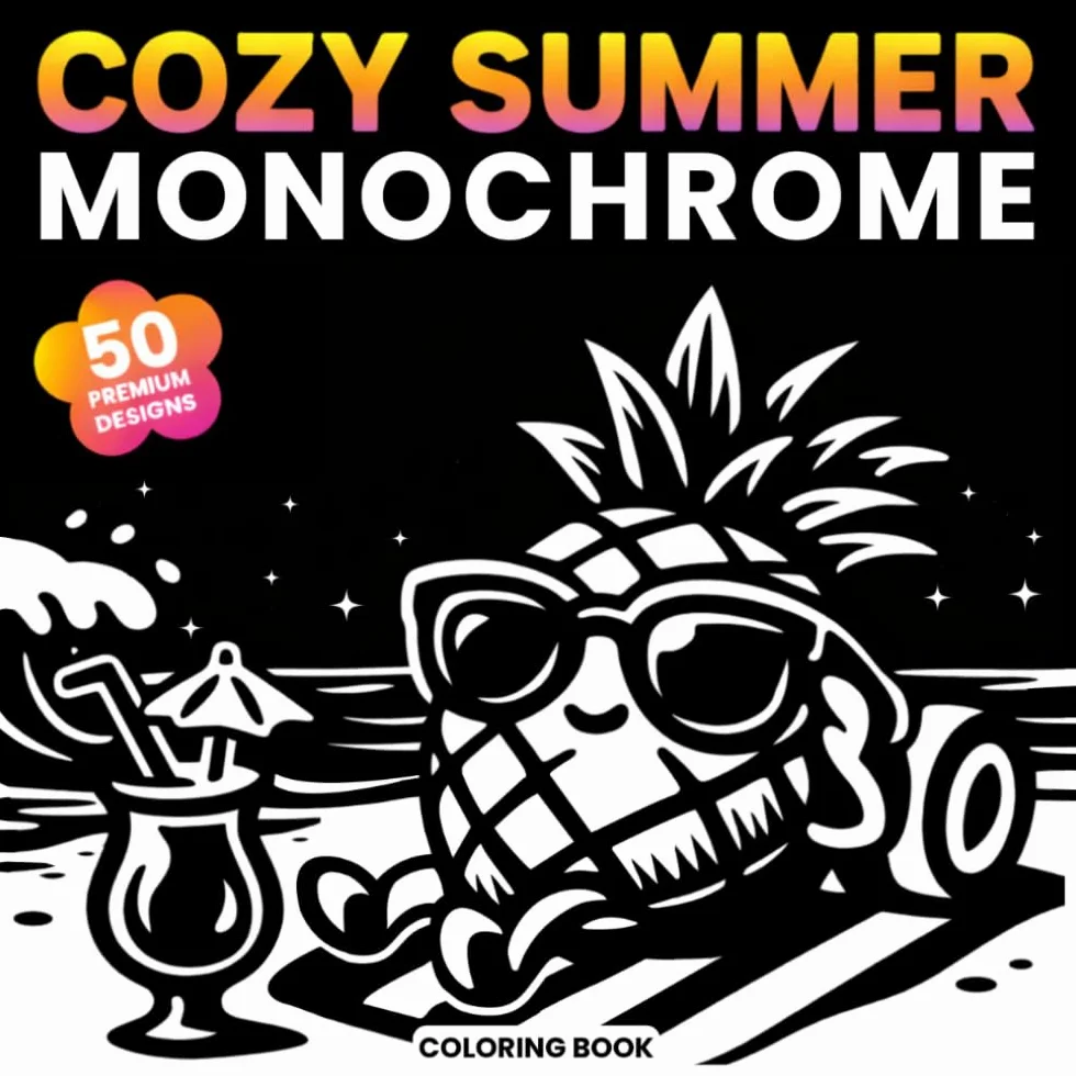 Cozy Summer Monochrome Coloring Book: Relaxing One Color Coloring Book for Adults. No Stress, No Choices – Easy Black & White Summer Designs for Calm, Sunny Vibes and Instant Relaxation