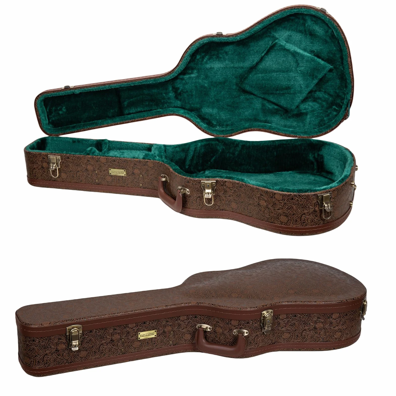 Crossrock Seria Designer - uniwersalna drewniana obudowa do gitar Gibson Acoustic J45, Martin Dreadnought - blokada bezpieczeństwa, metalowe nóżki, przestrzeń do przechowywania - Blossom Brown