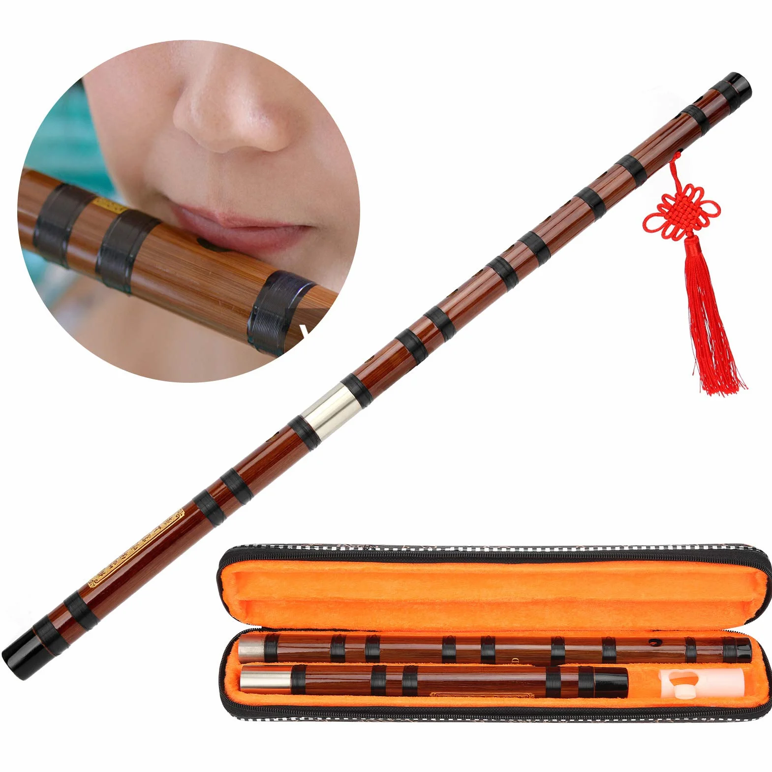 Walfront Bamboo Flet D-Key Dizi Bitter Bamboo Flute For Beginners With Lettering Body 8 Years Dry Material Dizi Zestaw Chiński Instrument Muzyczny