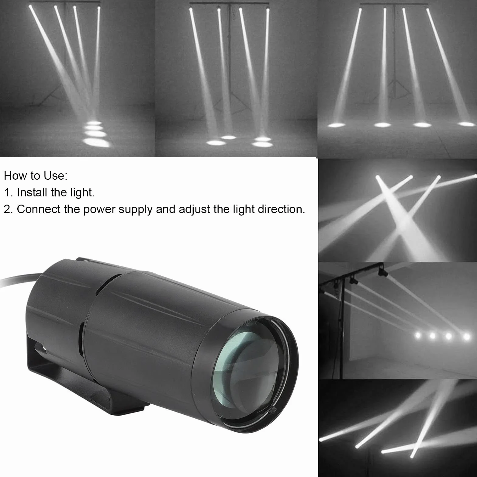 BORDSTRACT Led Pinspot, 12W AC Disco Light Effect Stage, LED Beam White Effect Lighting Lamp, 90-240V Beam Spotlight Oświetlenie sceniczne dla KTV Home Stage(EU Plug)