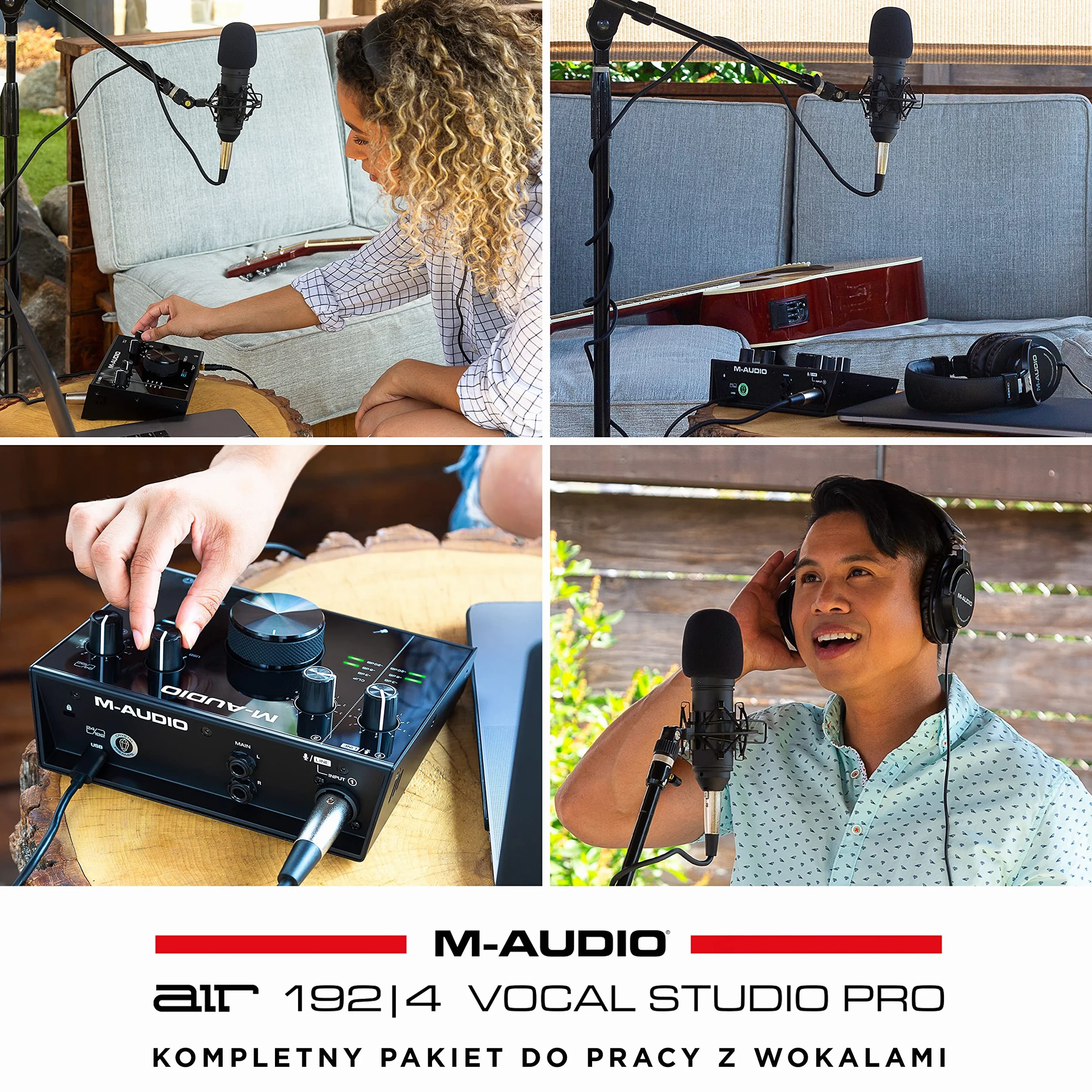 M-AUDIO AIR 192x4 Vocal Studio Pro – Interfejs audio USB z 2 wejściami i 2 wyjściami z mikrofonem pojemnościowym, uchwytem przeciwwstrząsowym, kablem XLR, słuchawkami i profesjonalnego oprogramowania